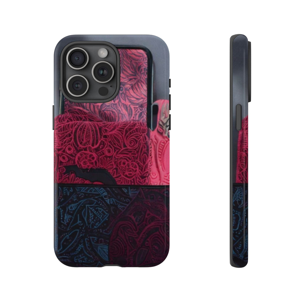Floral Patchwork Tough Phone Case — Pink & Navy Doodle Design