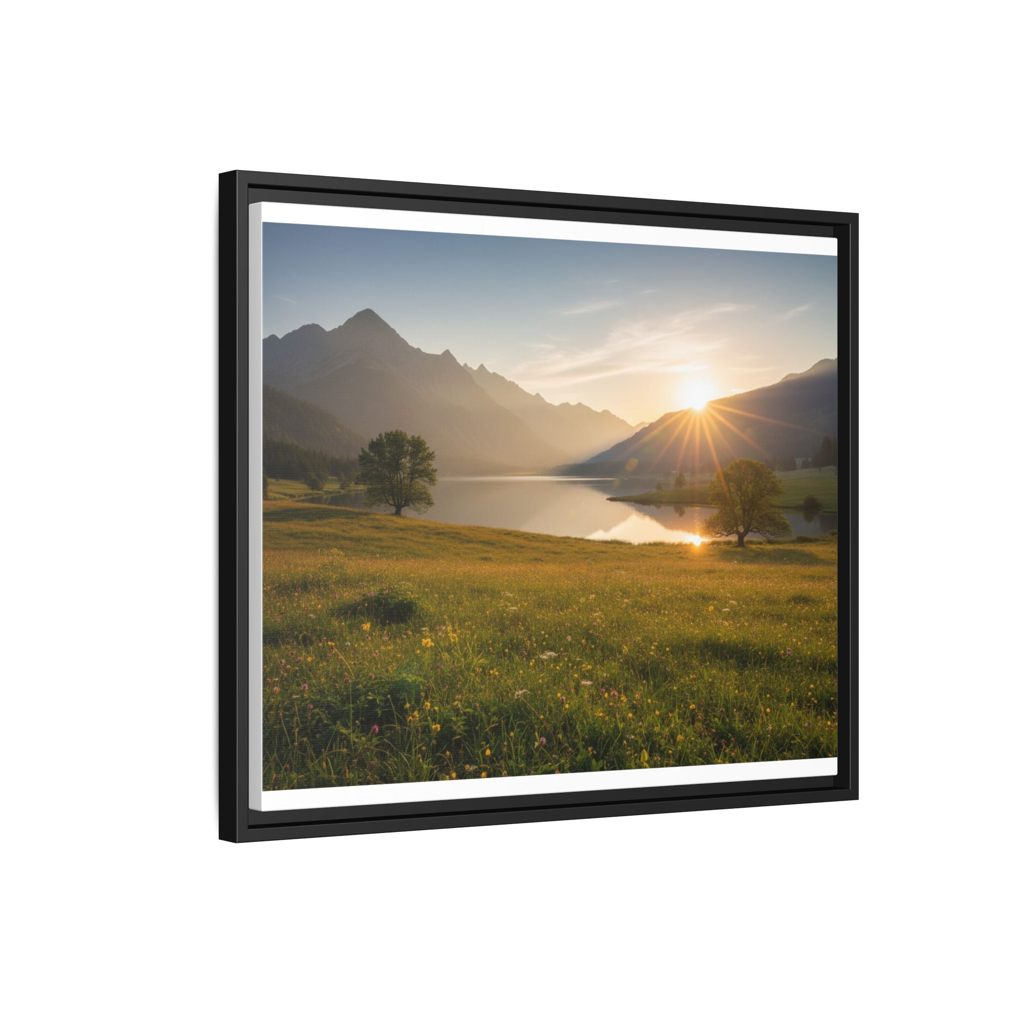 Sunrise Mountain Lake Matte Canvas — Framed Landscape Wall Art