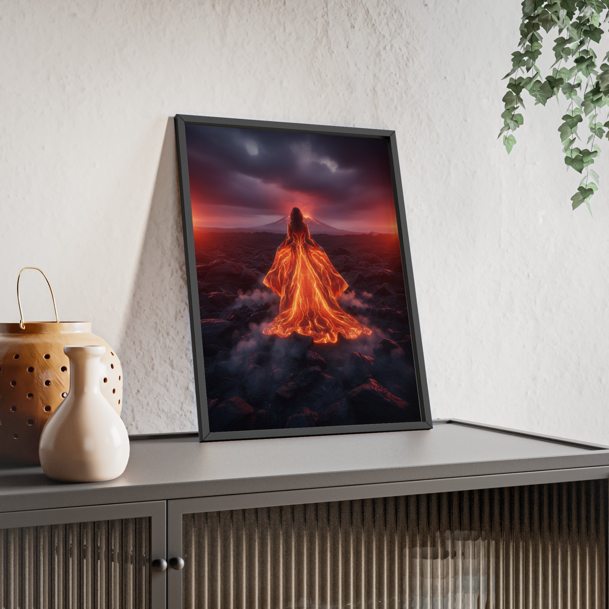 Fiery Goddess Lava Art Poster with Wooden Frame