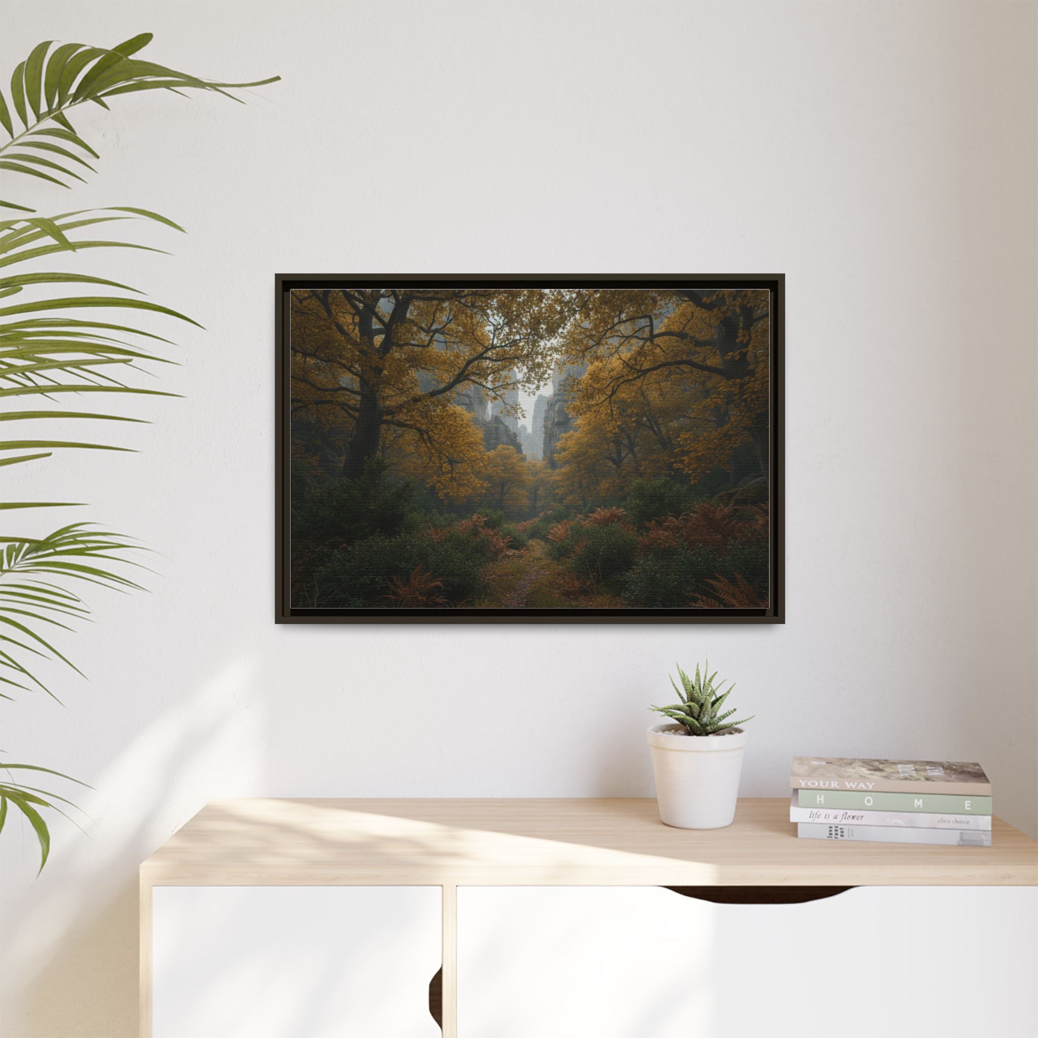 Autumn Forest Path Matte Canvas Print — Framed Wall Art