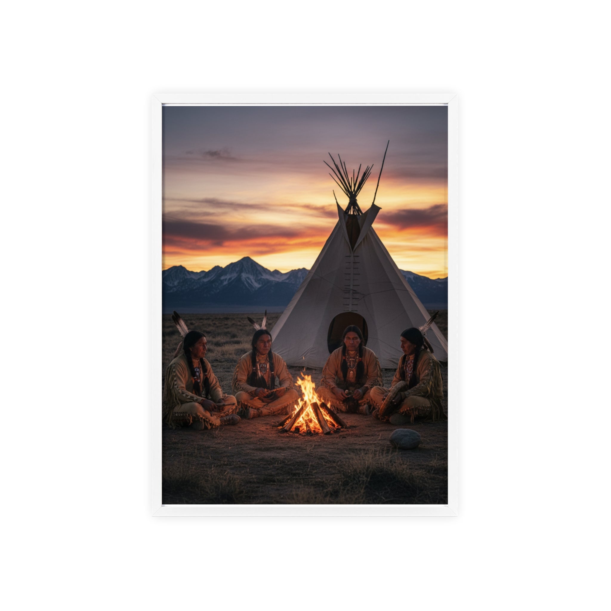 Framed Campfire Teepee Poster — Native Gathering Wall Art