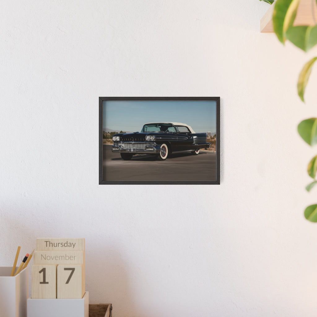 Vintage Black Classic Car Poster with Wooden Frame — Retro Automobile Wall Art