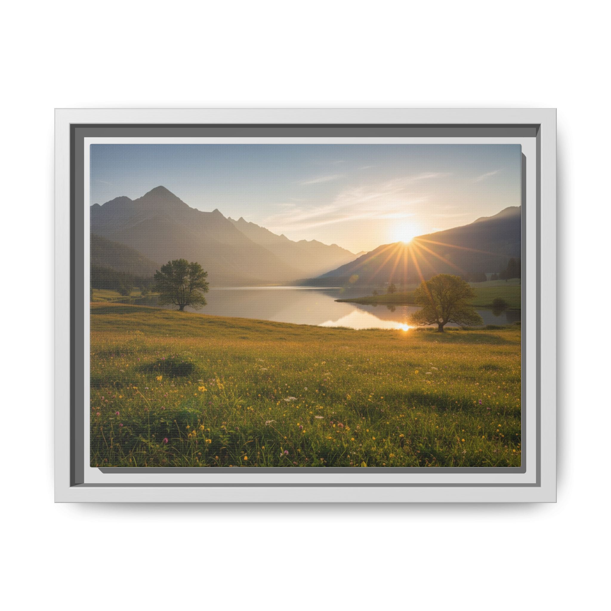 Sunrise Mountain Lake Matte Canvas — Framed Landscape Wall Art