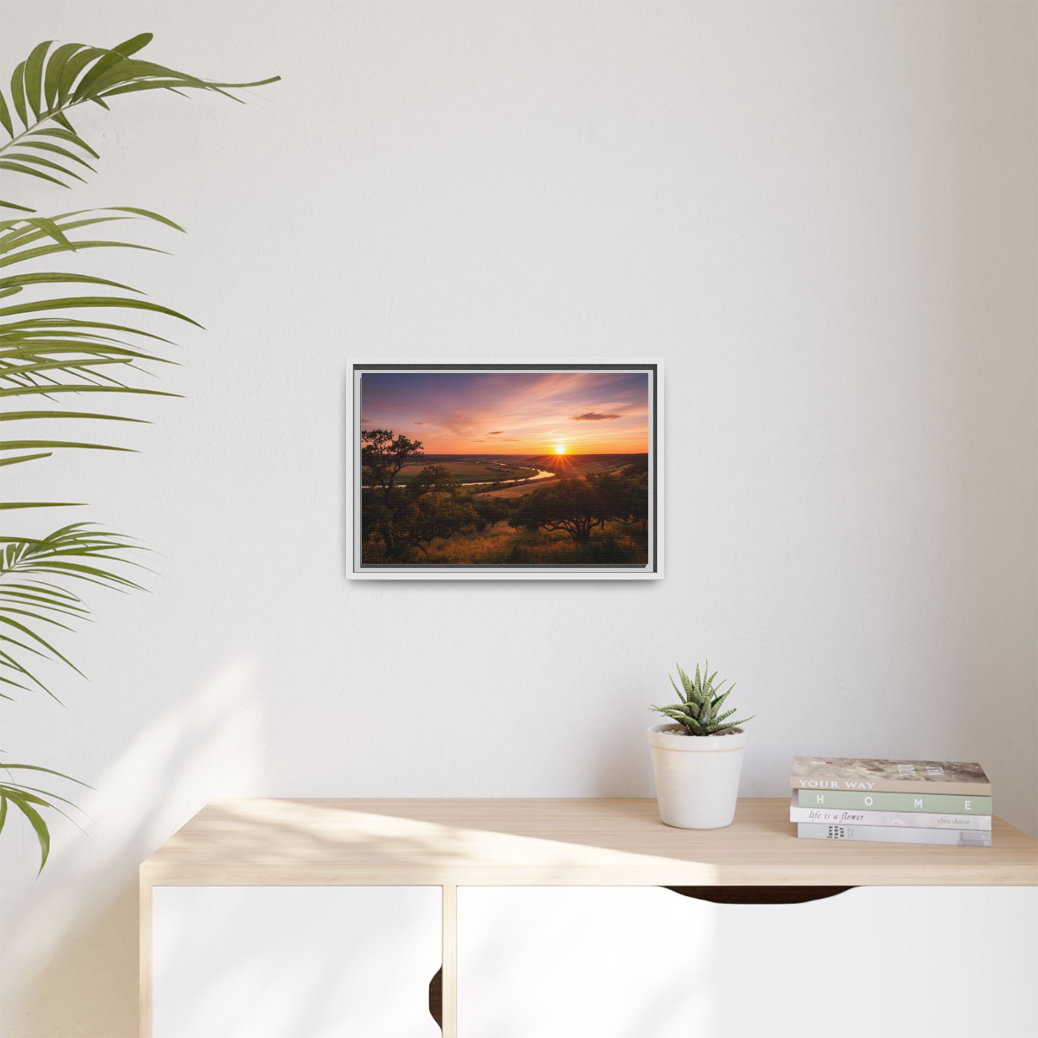 Sunset River Matte Canvas Framed Wall Art