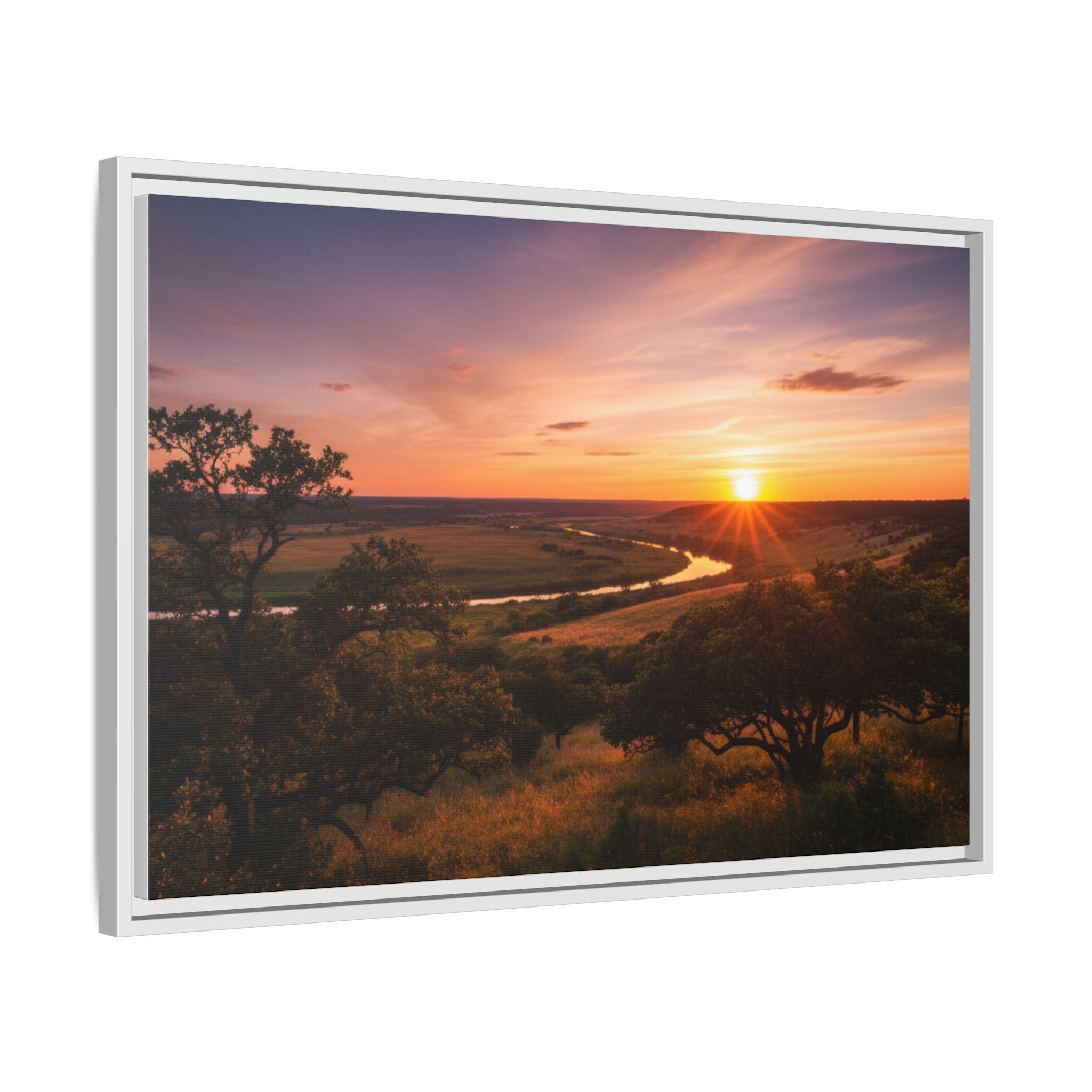 Sunset River Matte Canvas Framed Wall Art