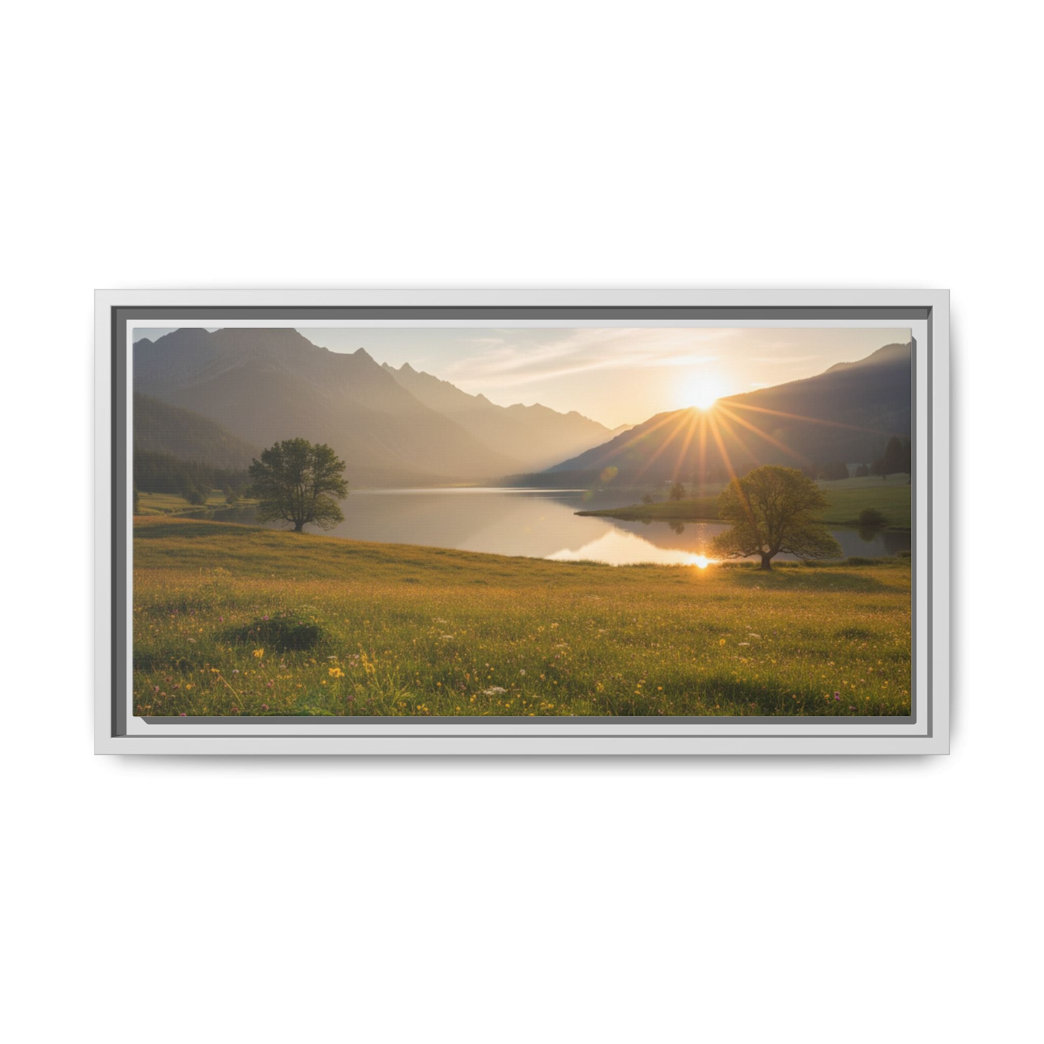 Sunrise Mountain Lake Matte Canvas — Framed Landscape Wall Art
