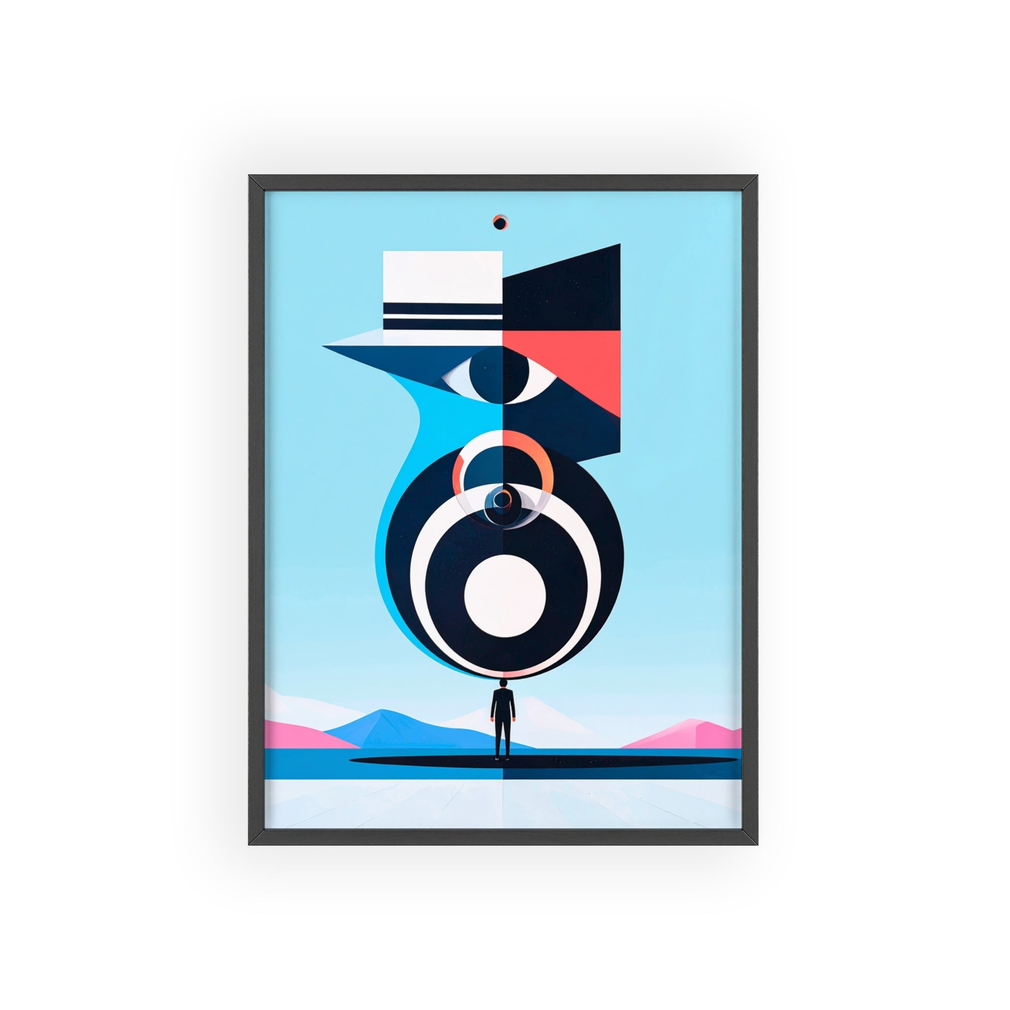 Abstract Geometric Bird Poster with Wooden Frame — Modern Minimalist Wall Art