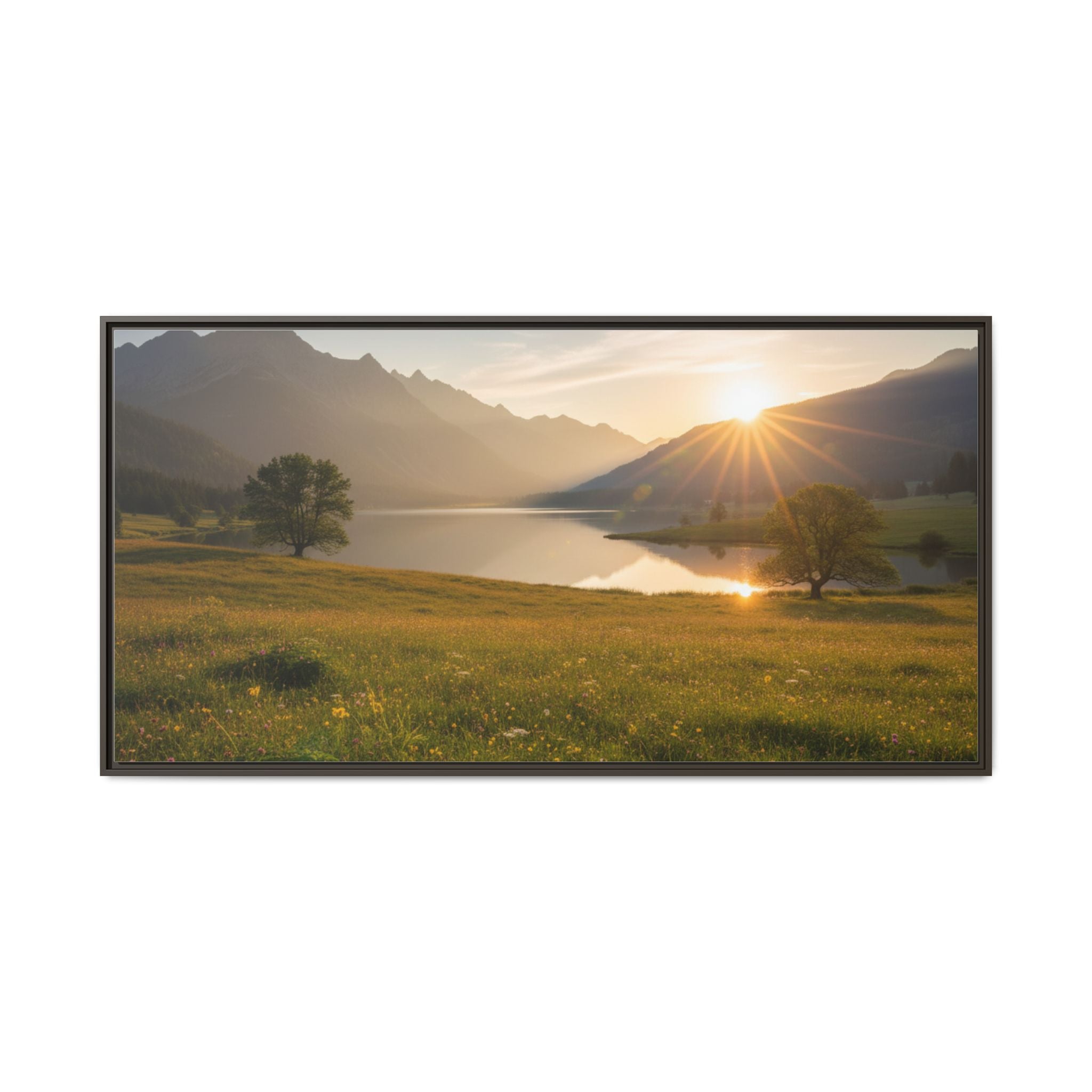 Sunrise Mountain Lake Matte Canvas — Framed Landscape Wall Art
