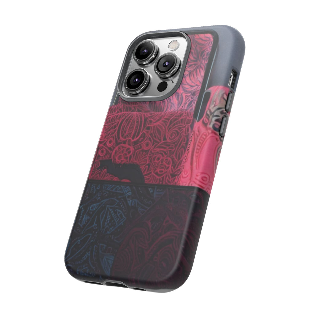 Floral Patchwork Tough Phone Case — Pink & Navy Doodle Design