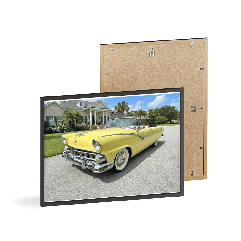 Vintage Yellow Classic Car Poster — Framed Wooden Wall Art