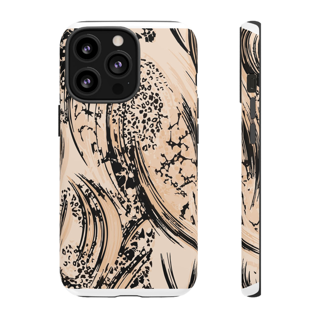 Abstract Brushstroke Phone Case — Neutral Beige & Black Artistic Protective Cover