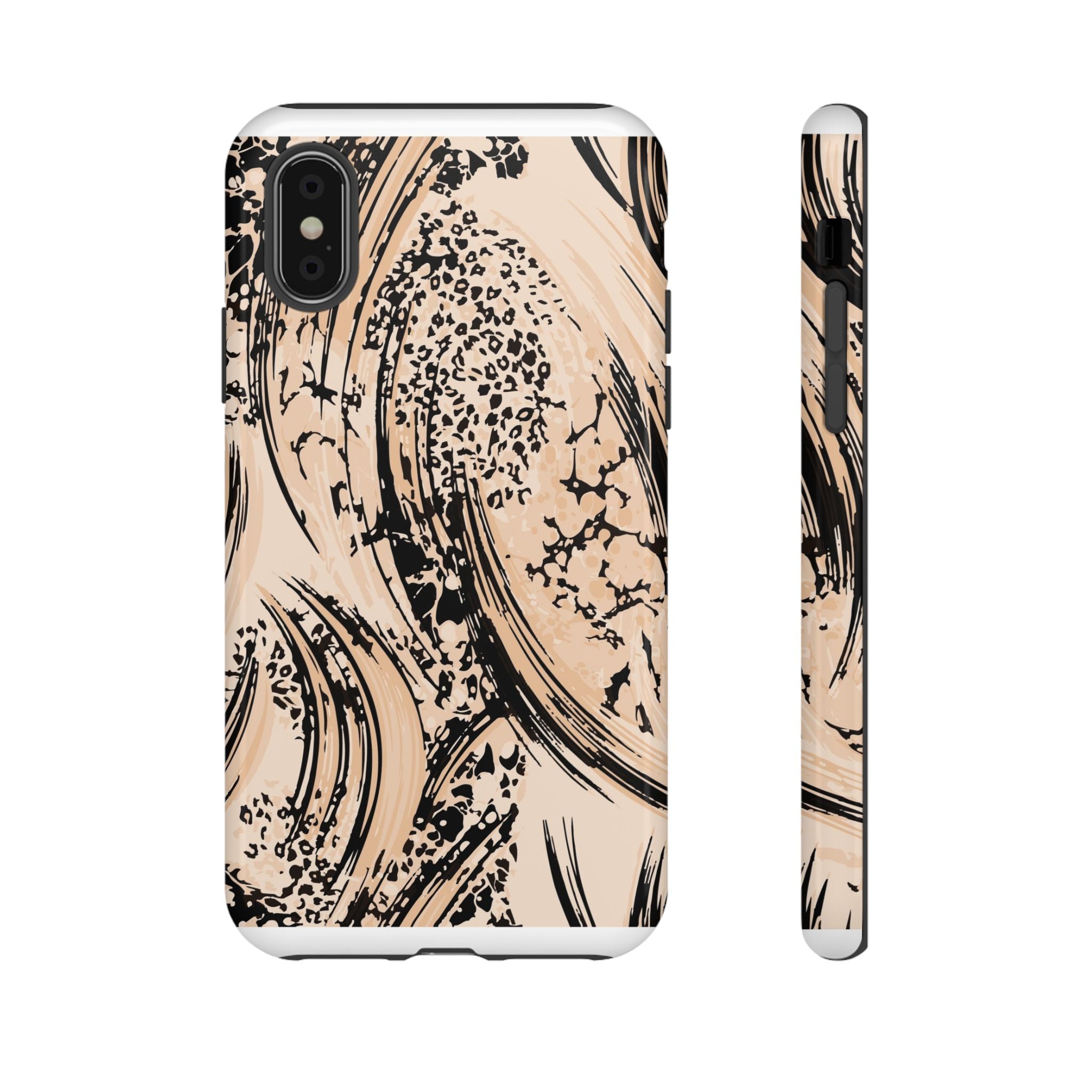 Abstract Brushstroke Phone Case — Neutral Beige & Black Artistic Protective Cover