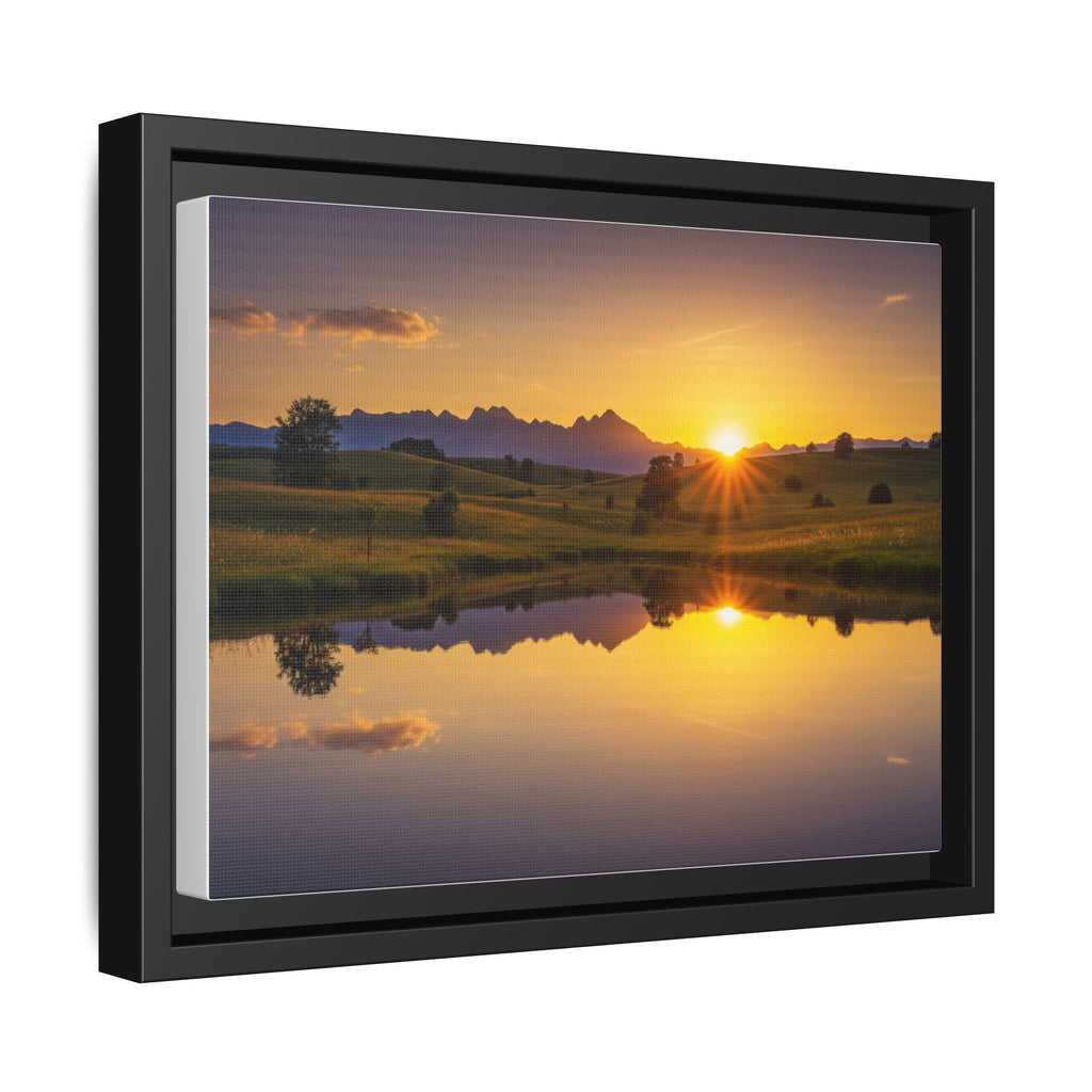 Framed Matte Canvas Sunset Landscape — Serene Lake Reflection Wall Art