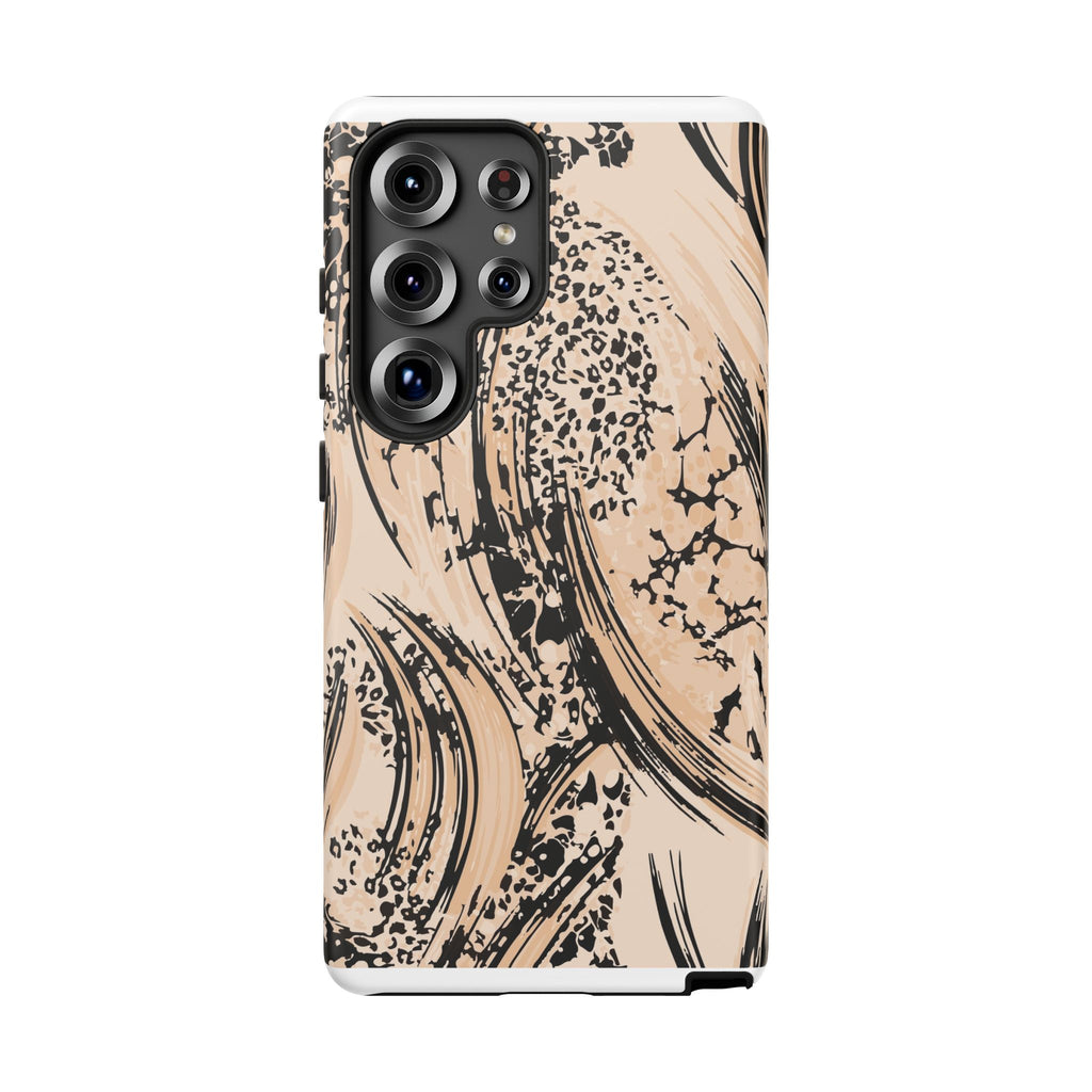Abstract Brushstroke Phone Case — Neutral Beige & Black Artistic Protective Cover