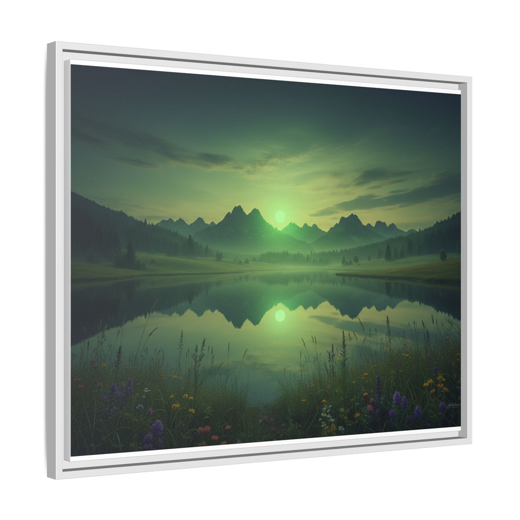 Framed Matte Canvas Print — Serene Green Mountain Lake Landscape