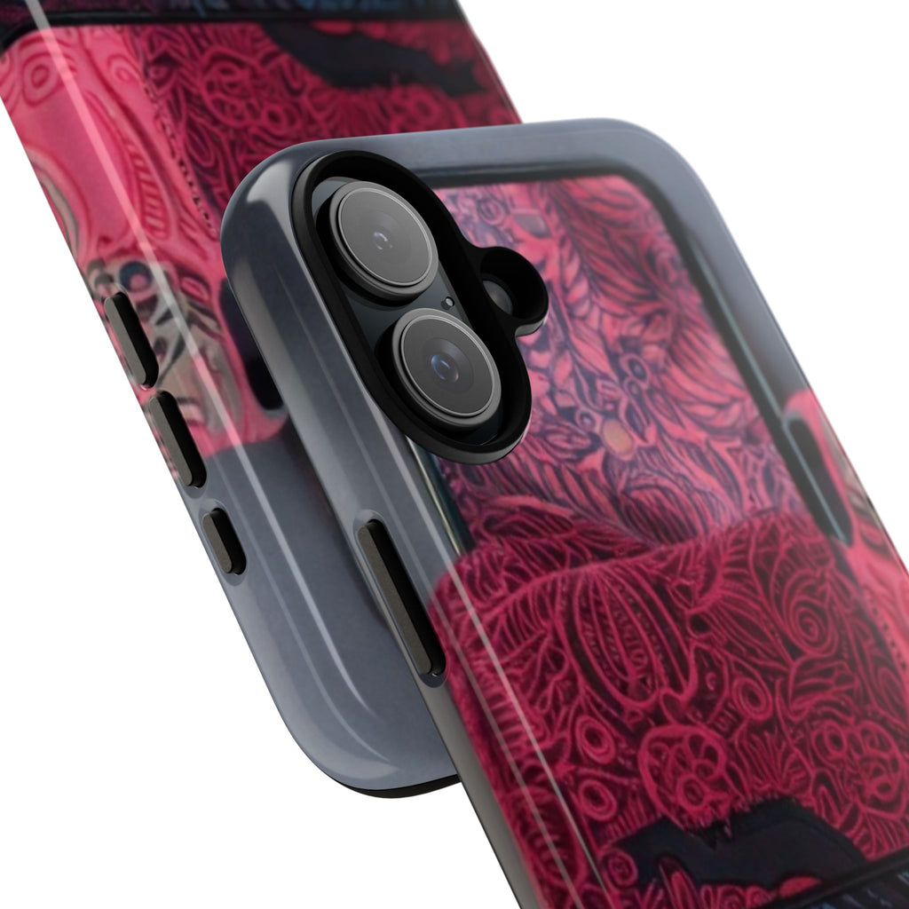 Floral Patchwork Tough Phone Case — Pink & Navy Doodle Design