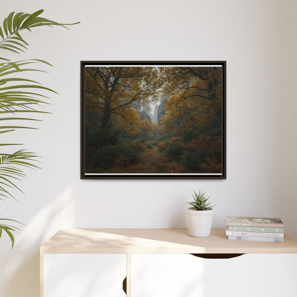 Autumn Forest Path Matte Canvas Print — Framed Wall Art