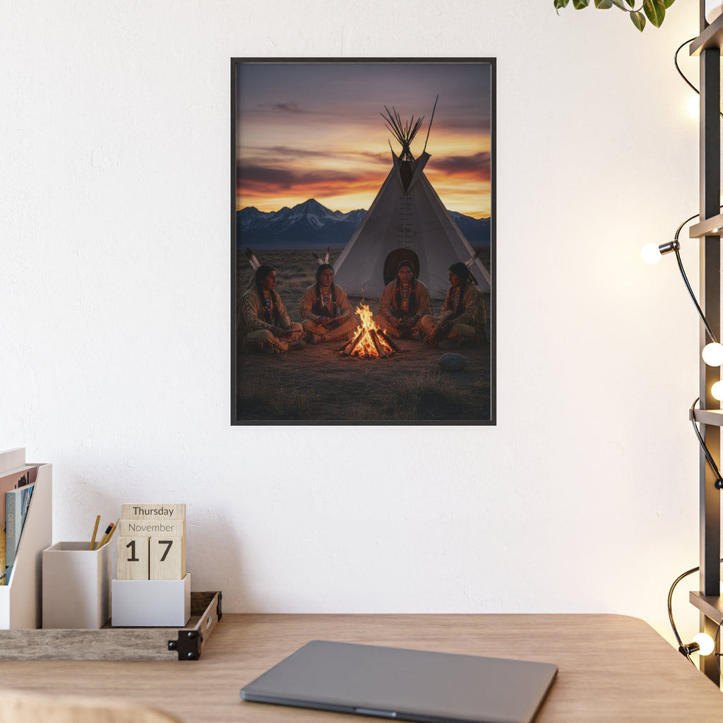 Framed Campfire Teepee Poster — Native Gathering Wall Art