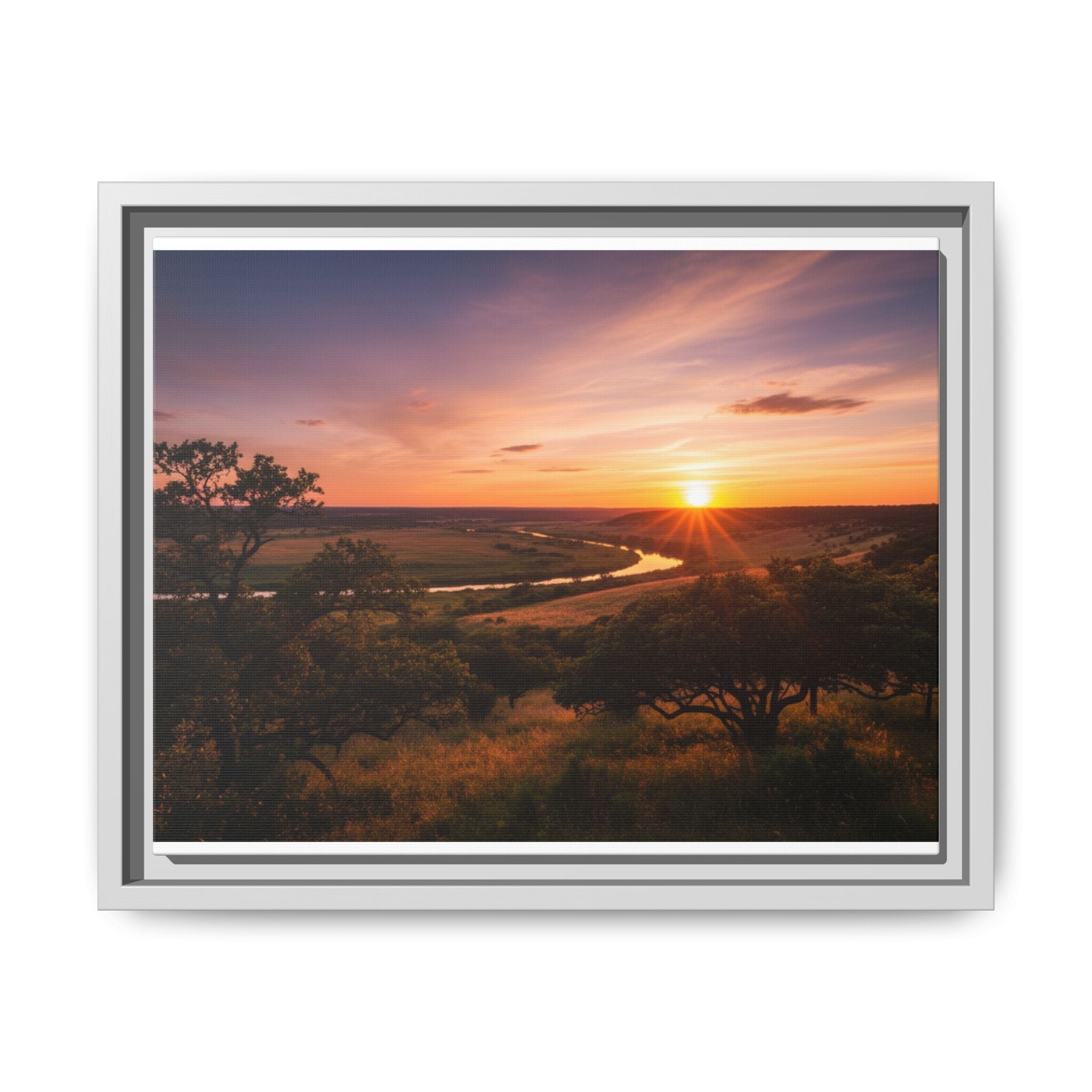 Sunset River Matte Canvas Framed Wall Art