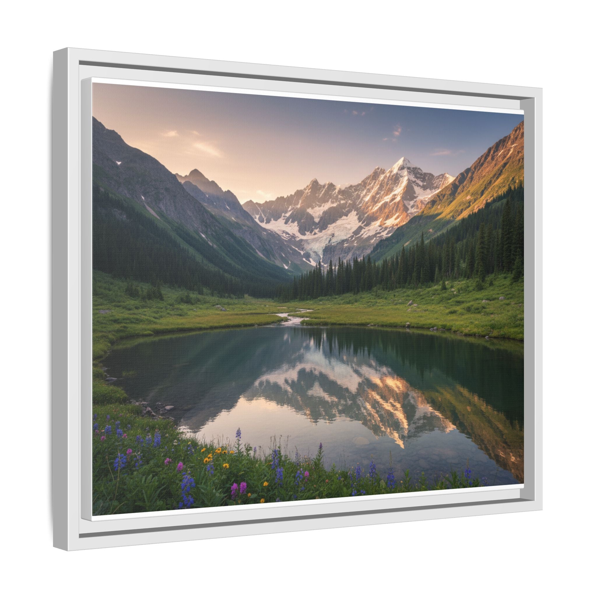 Matte Framed Canvas - Mountain Lake Landscape Wall Art