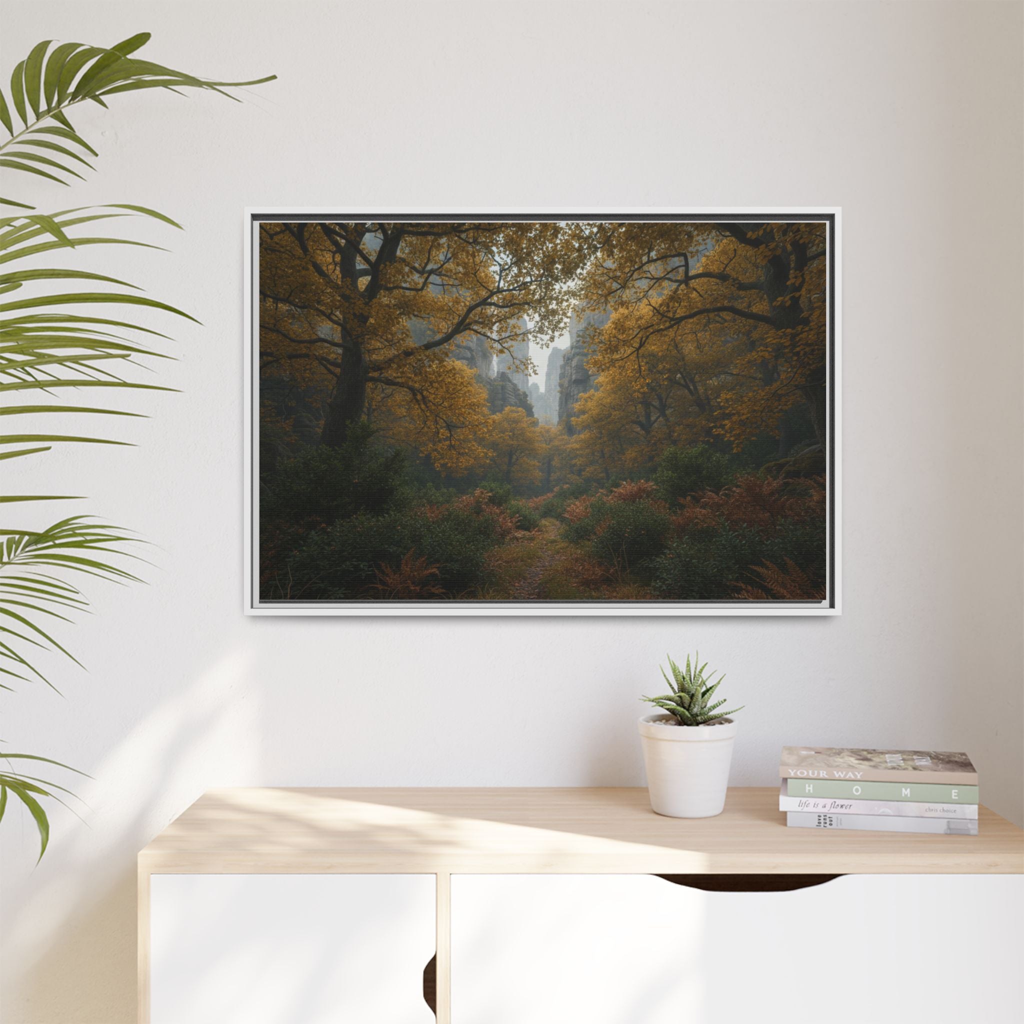 Autumn Forest Path Matte Canvas Print — Framed Wall Art