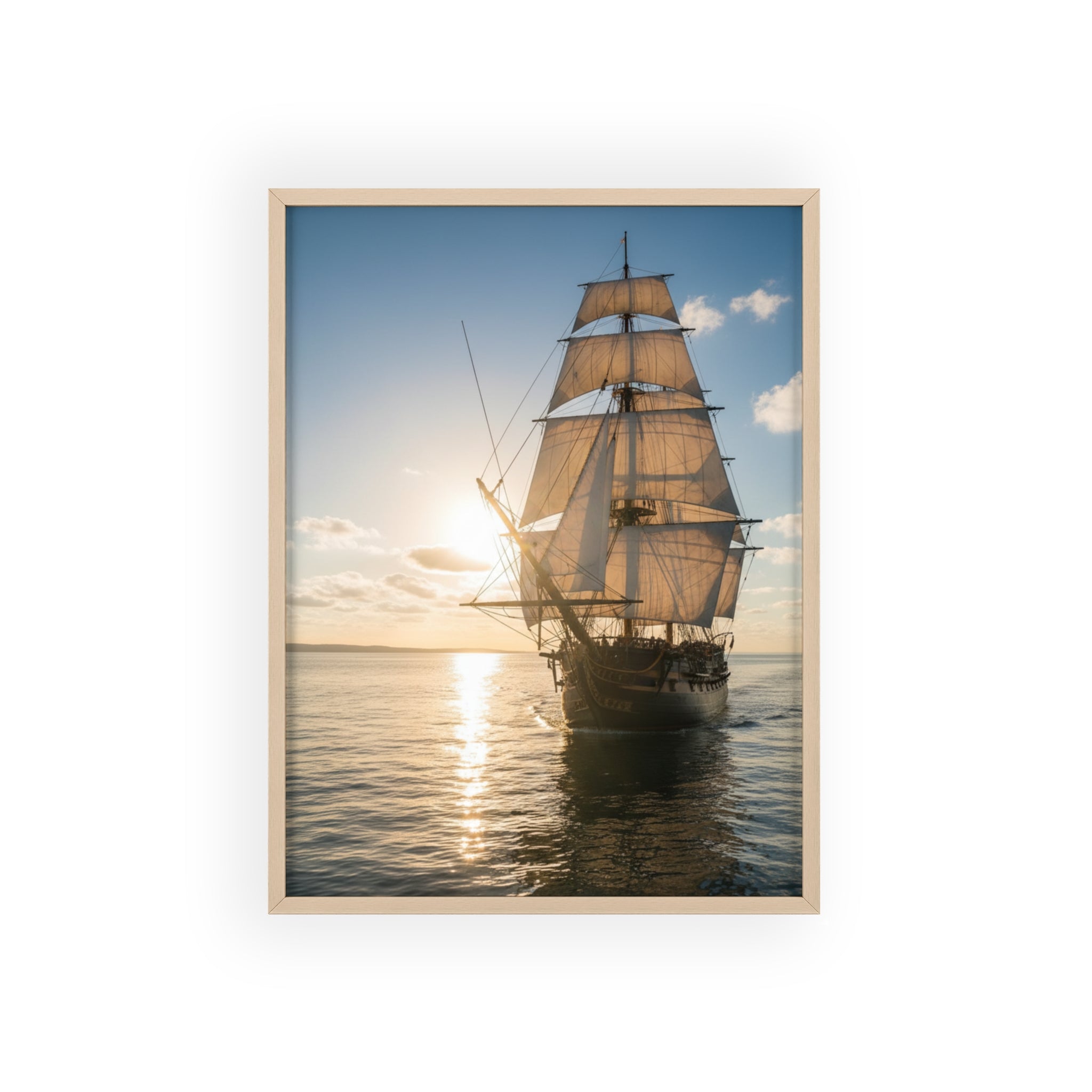 Sailboat Sunset Poster with Wooden Frame — Nautical Wall Art