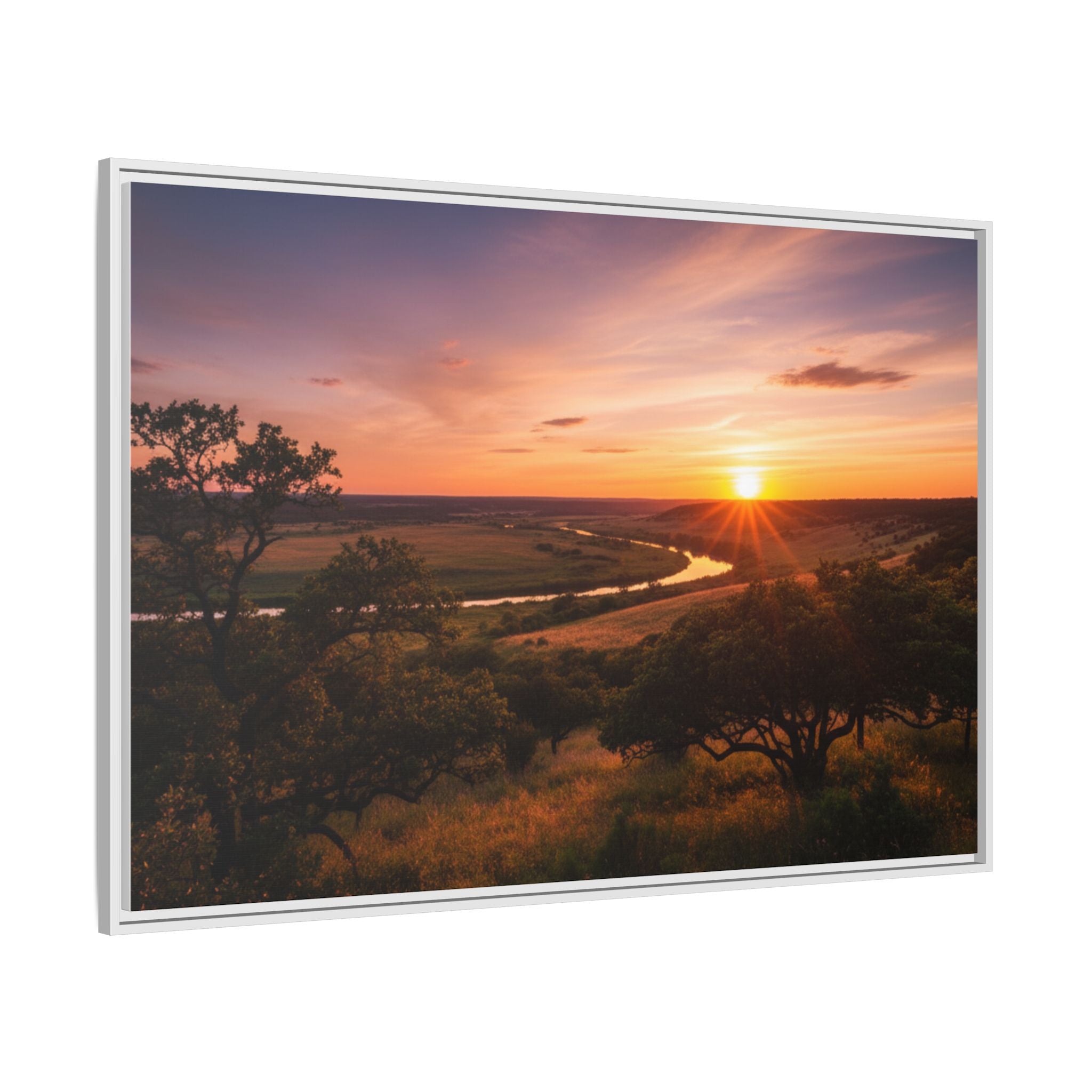 Sunset River Matte Canvas Framed Wall Art