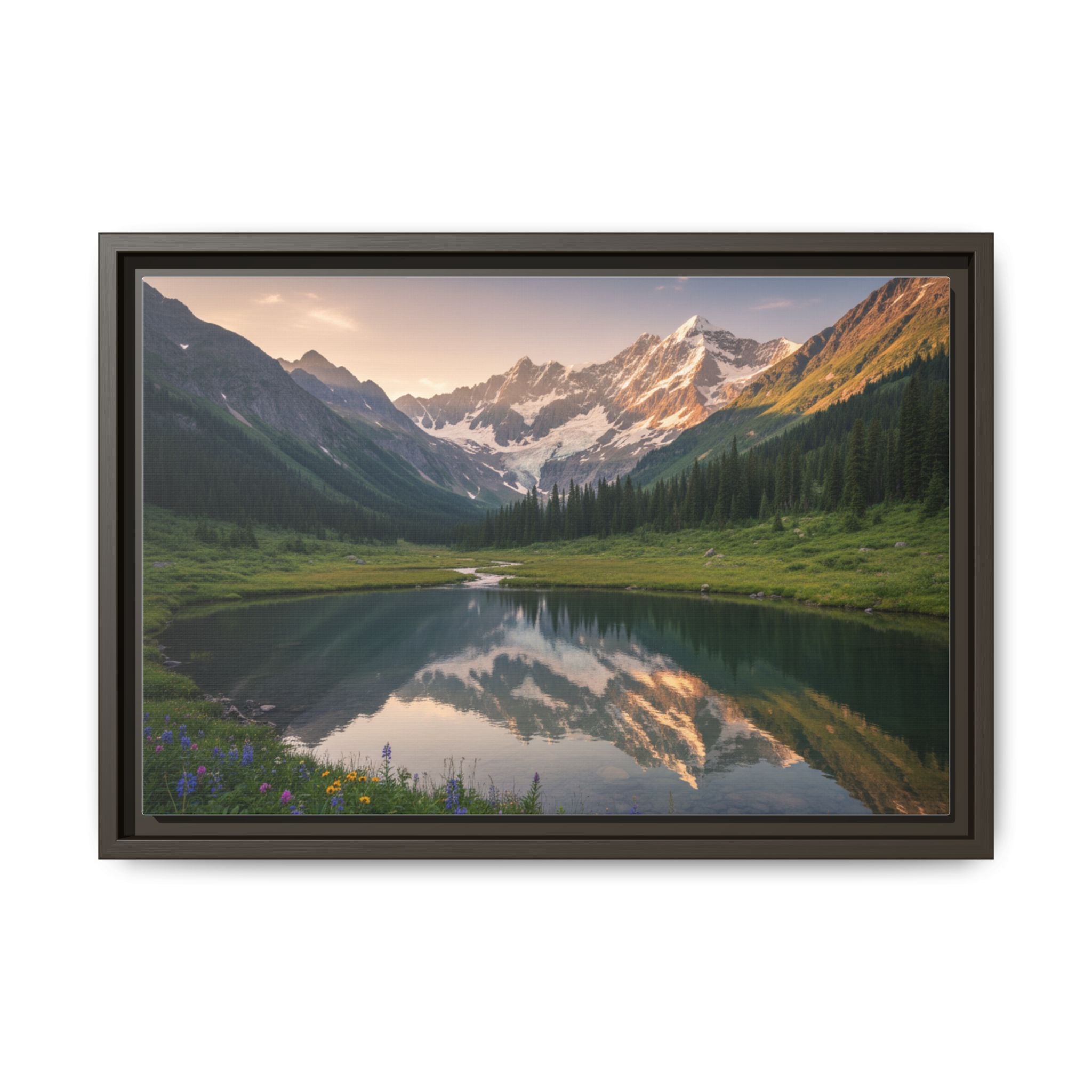 Matte Framed Canvas - Mountain Lake Landscape Wall Art