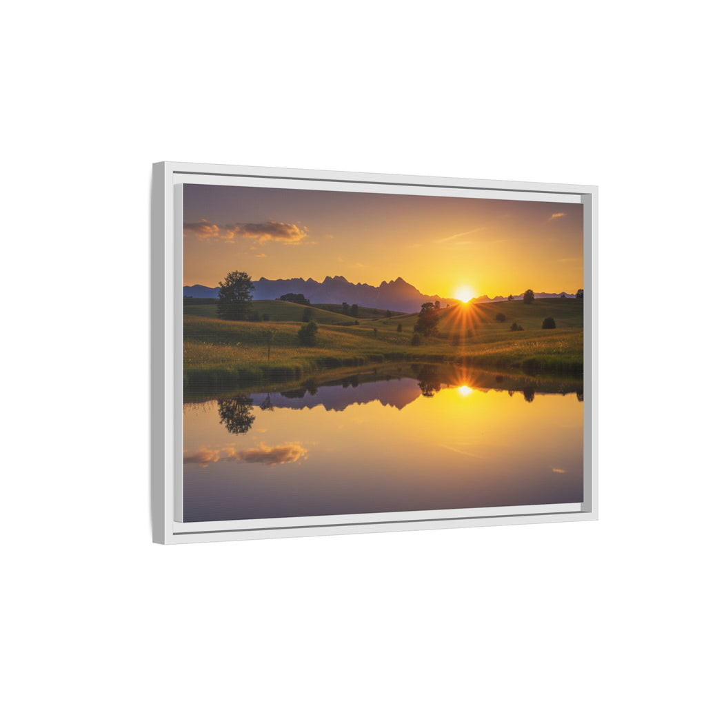 Framed Matte Canvas Sunset Landscape — Serene Lake Reflection Wall Art