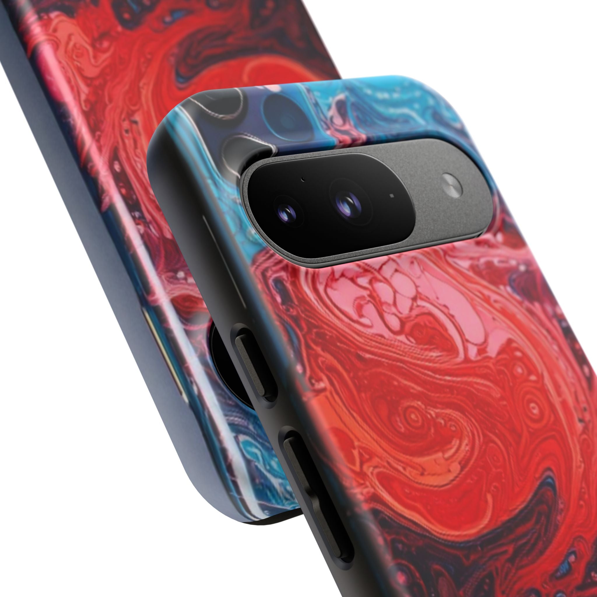Abstract Red & Blue Swirl Tough Phone Case — Protective iPhone Cover with Fluid Art Design