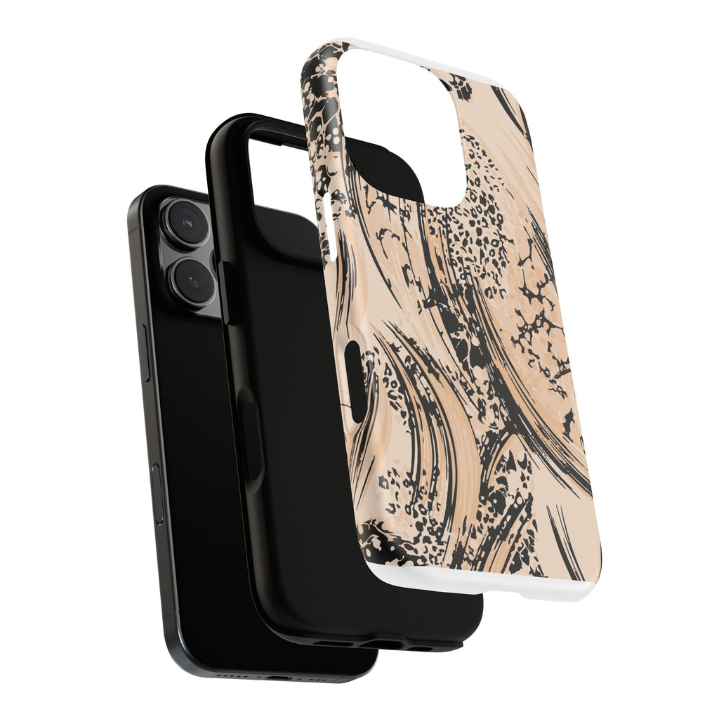 Abstract Brushstroke Phone Case — Neutral Beige & Black Artistic Protective Cover
