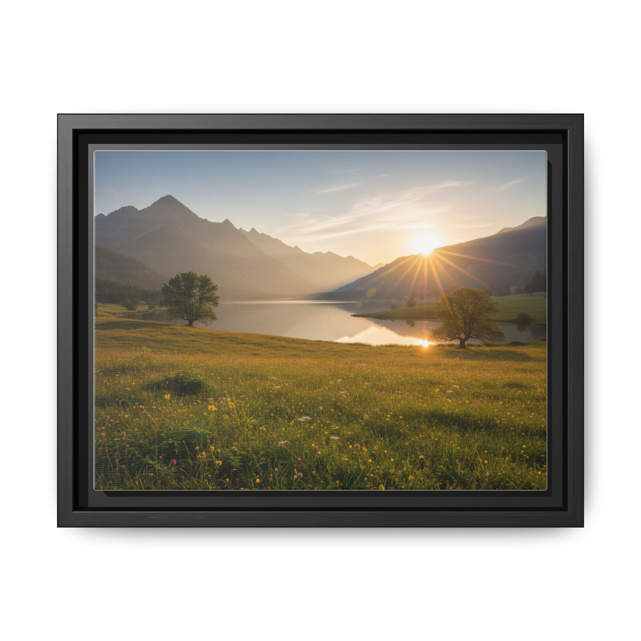 Sunrise Mountain Lake Matte Canvas — Framed Landscape Wall Art