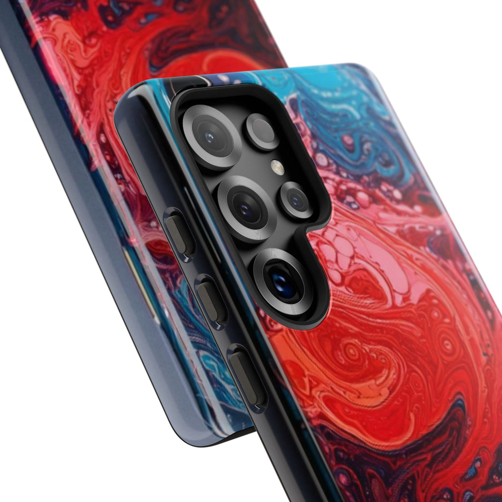 Abstract Red & Blue Swirl Tough Phone Case — Protective iPhone Cover with Fluid Art Design