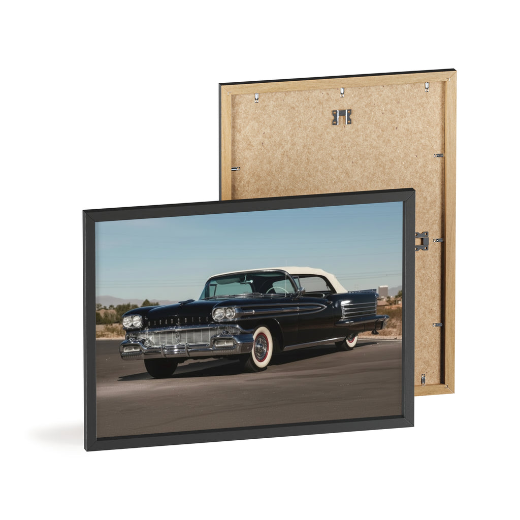 Vintage Black Classic Car Poster with Wooden Frame — Retro Automobile Wall Art