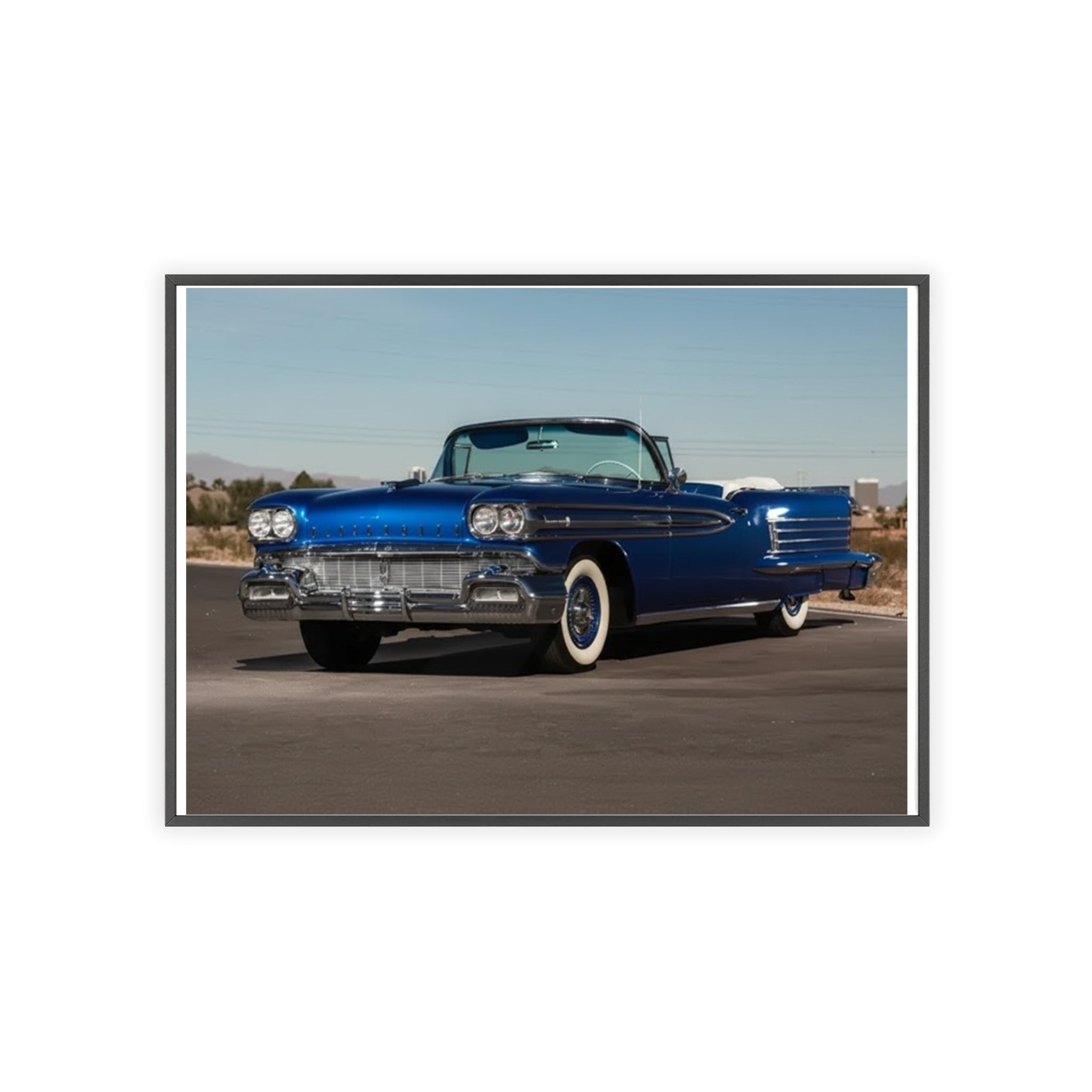 Framed Vintage Blue Classic Car Poster — Retro Automobile Wall Art