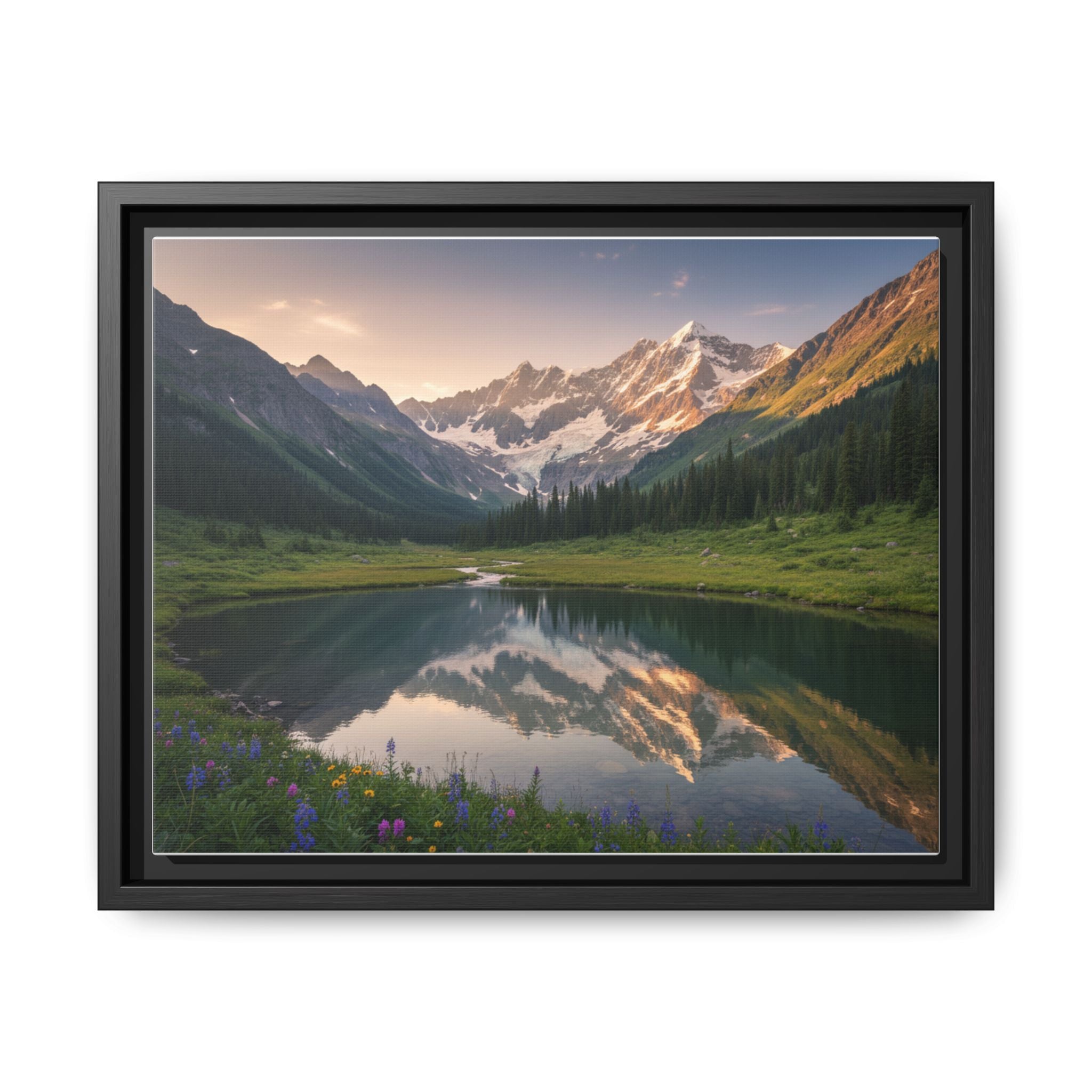 Matte Framed Canvas - Mountain Lake Landscape Wall Art