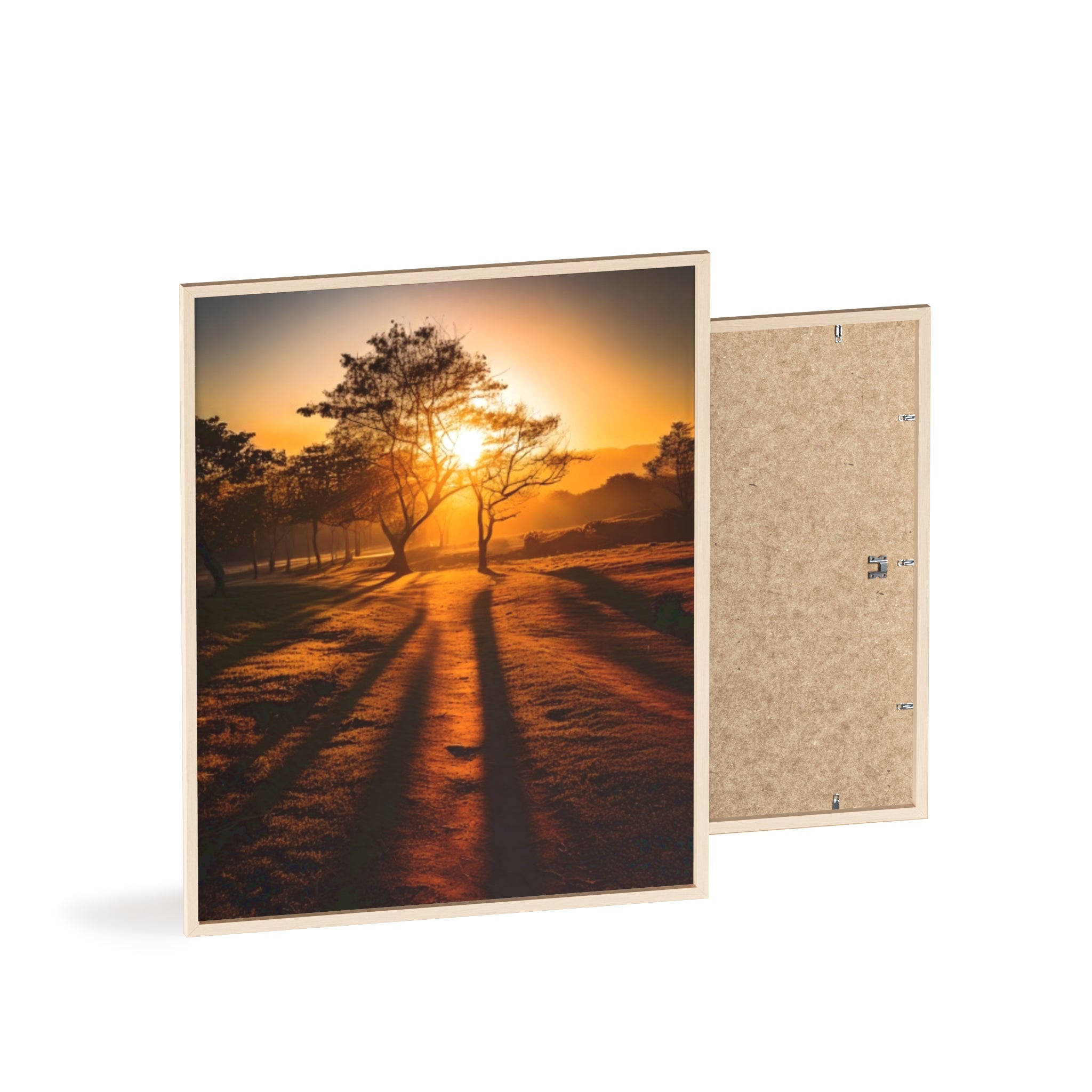 Sunrise Forest Poster — Framed Wooden Wall Art (Sunlit Trees)