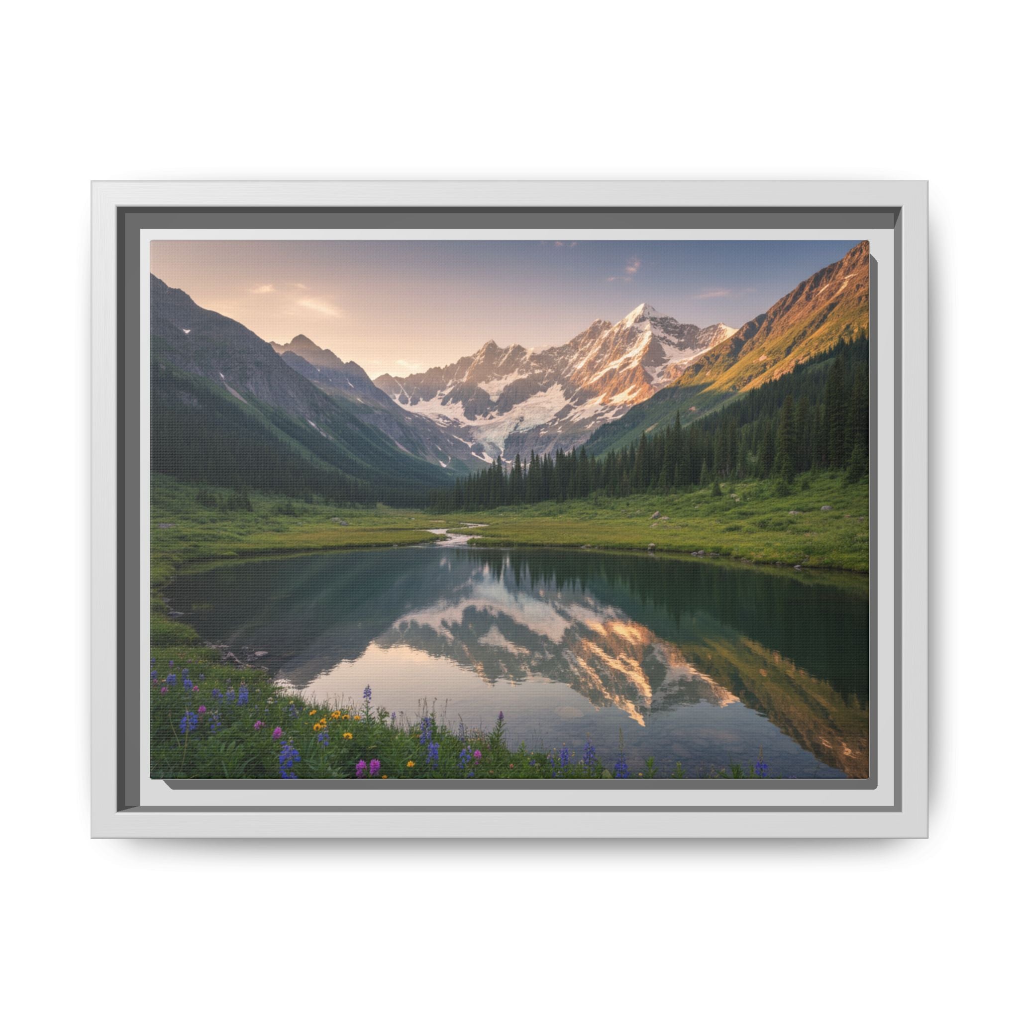 Matte Framed Canvas - Mountain Lake Landscape Wall Art