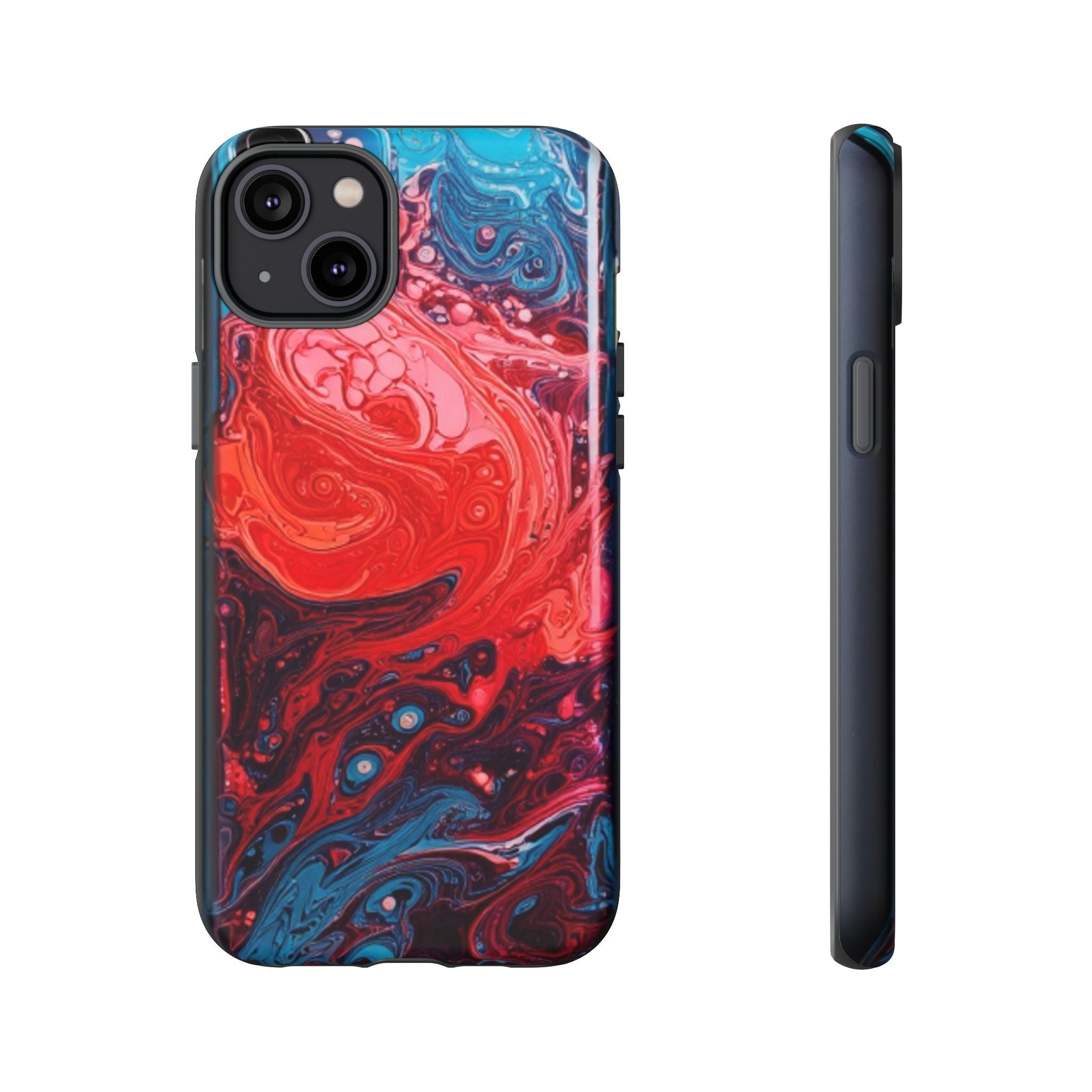 Abstract Red & Blue Swirl Tough Phone Case — Protective iPhone Cover with Fluid Art Design