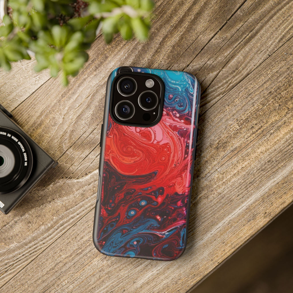 Abstract Red & Blue Swirl Tough Phone Case — Protective iPhone Cover with Fluid Art Design