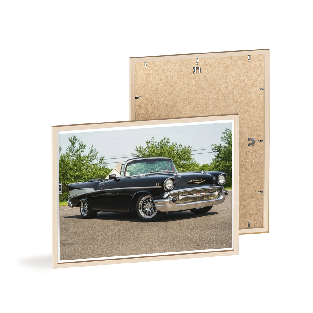 Classic Black 1957 Chevy Poster with Wooden Frame — Vintage Car Wall Art