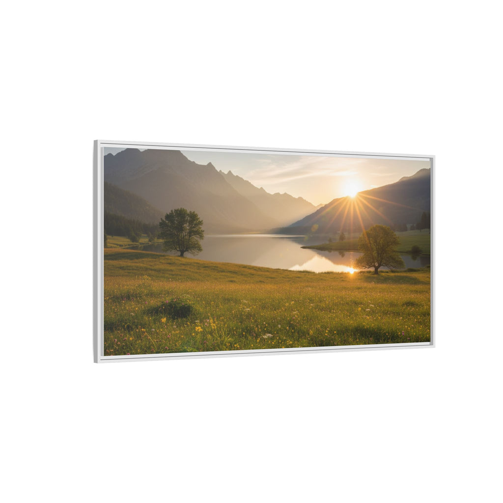 Sunrise Mountain Lake Matte Canvas — Framed Landscape Wall Art