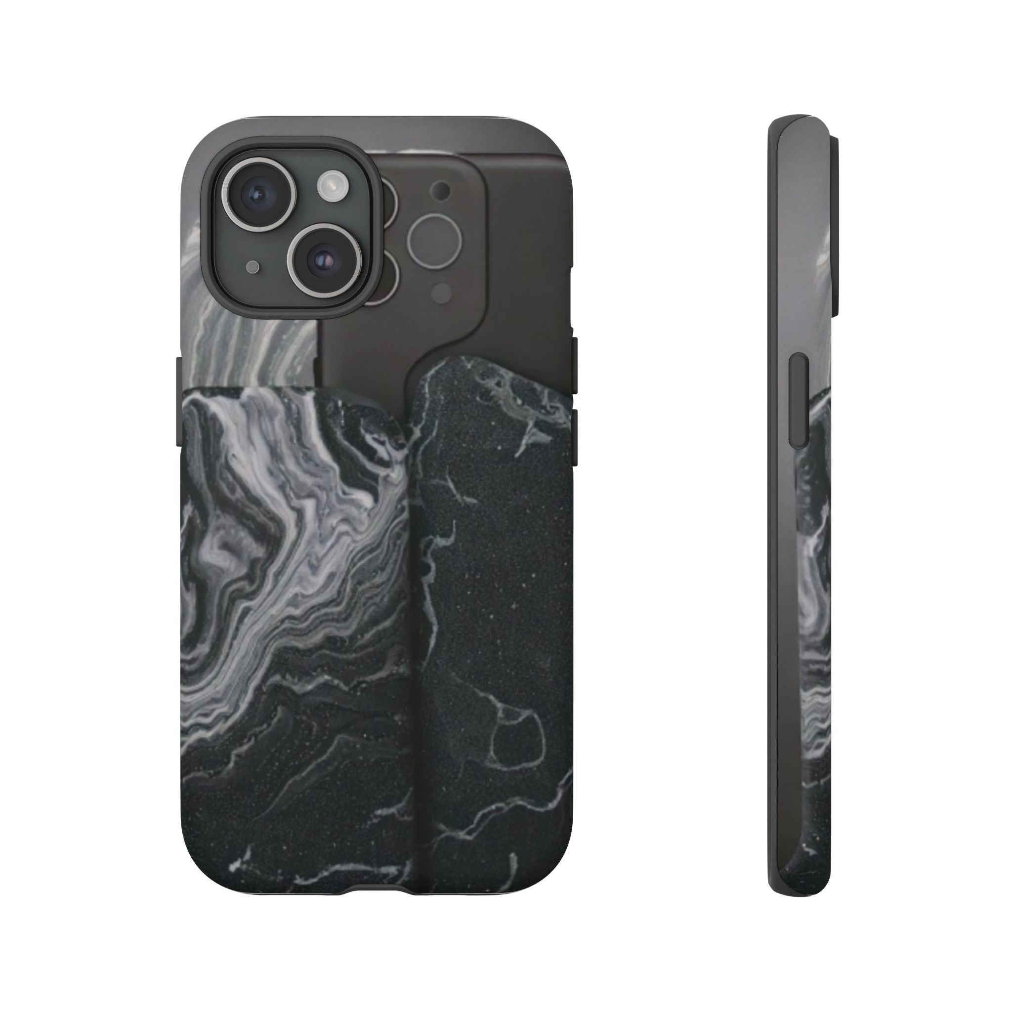 Black Marble Tough Phone Case — Protective iPhone Cover with Marble Texture