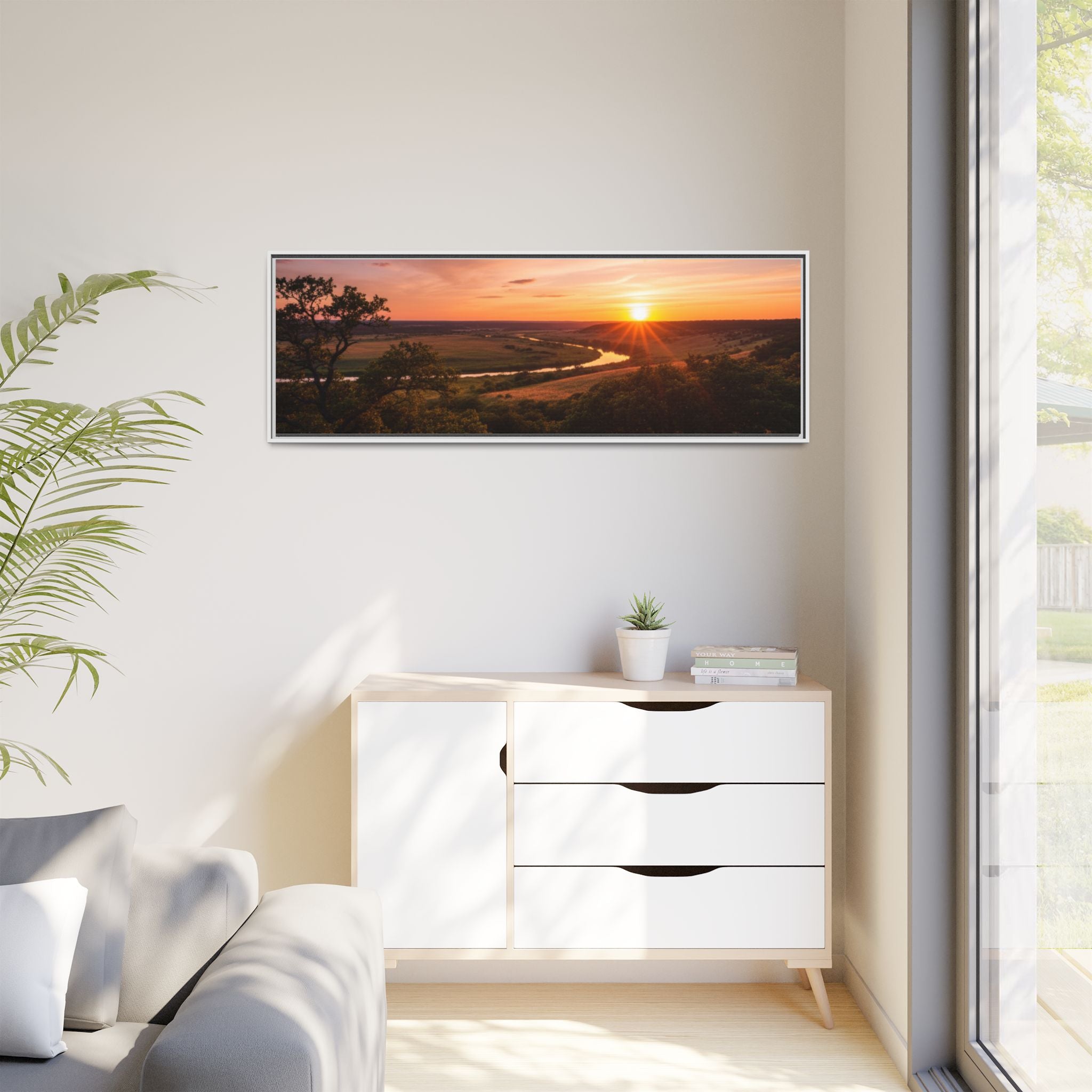 Sunset River Matte Canvas Framed Wall Art