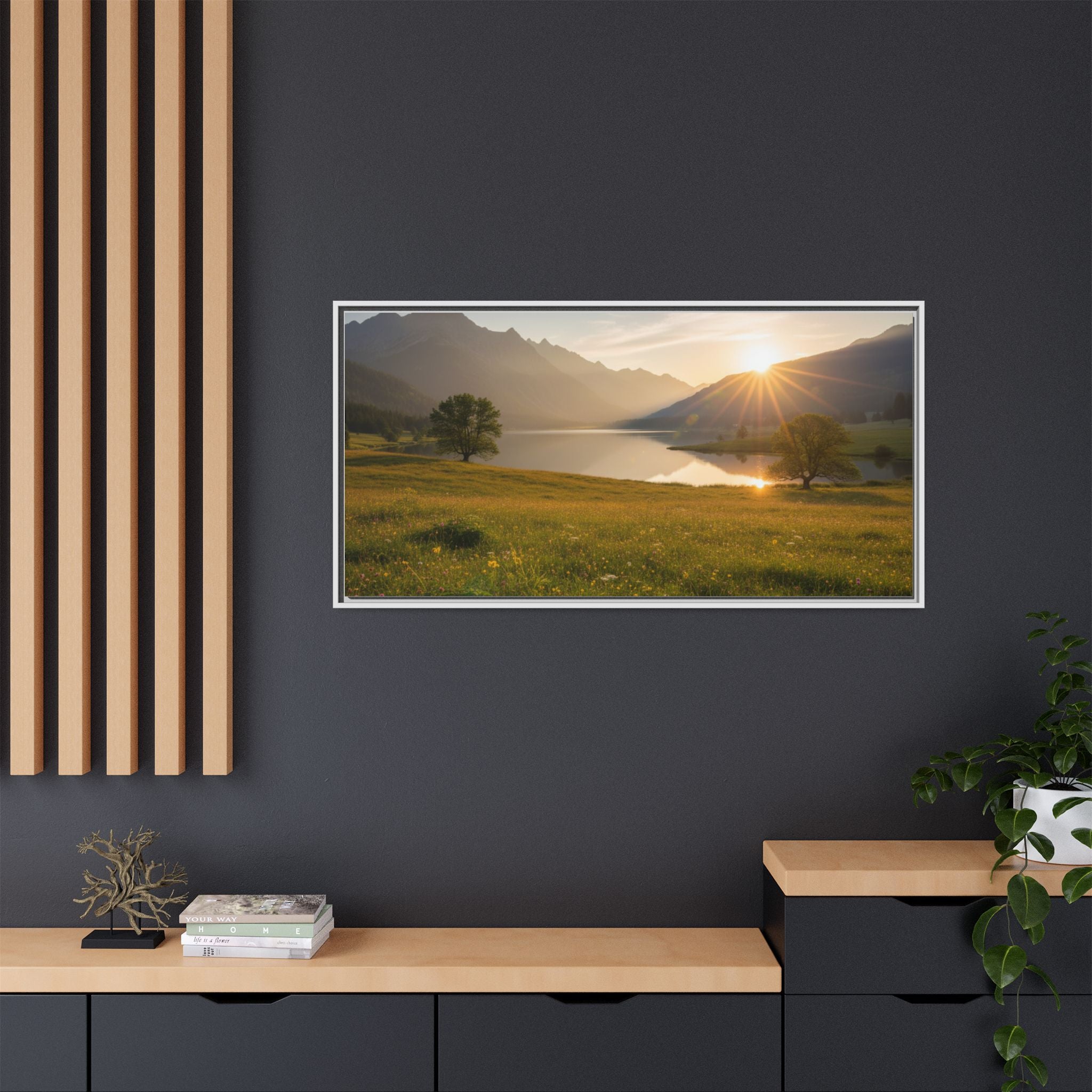 Sunrise Mountain Lake Matte Canvas — Framed Landscape Wall Art