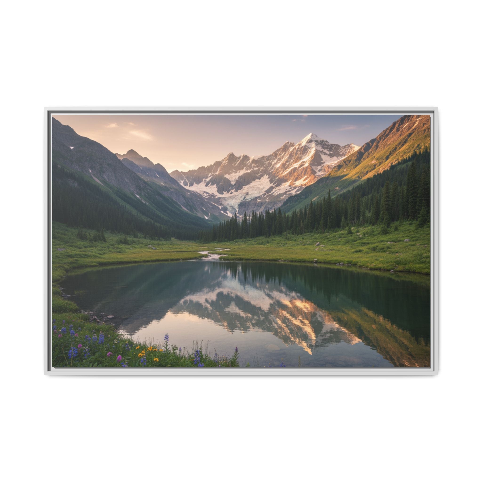 Matte Framed Canvas - Mountain Lake Landscape Wall Art