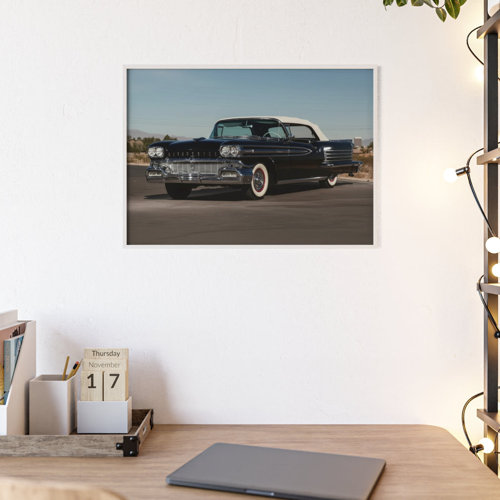 Vintage Black Classic Car Poster with Wooden Frame — Retro Automobile Wall Art