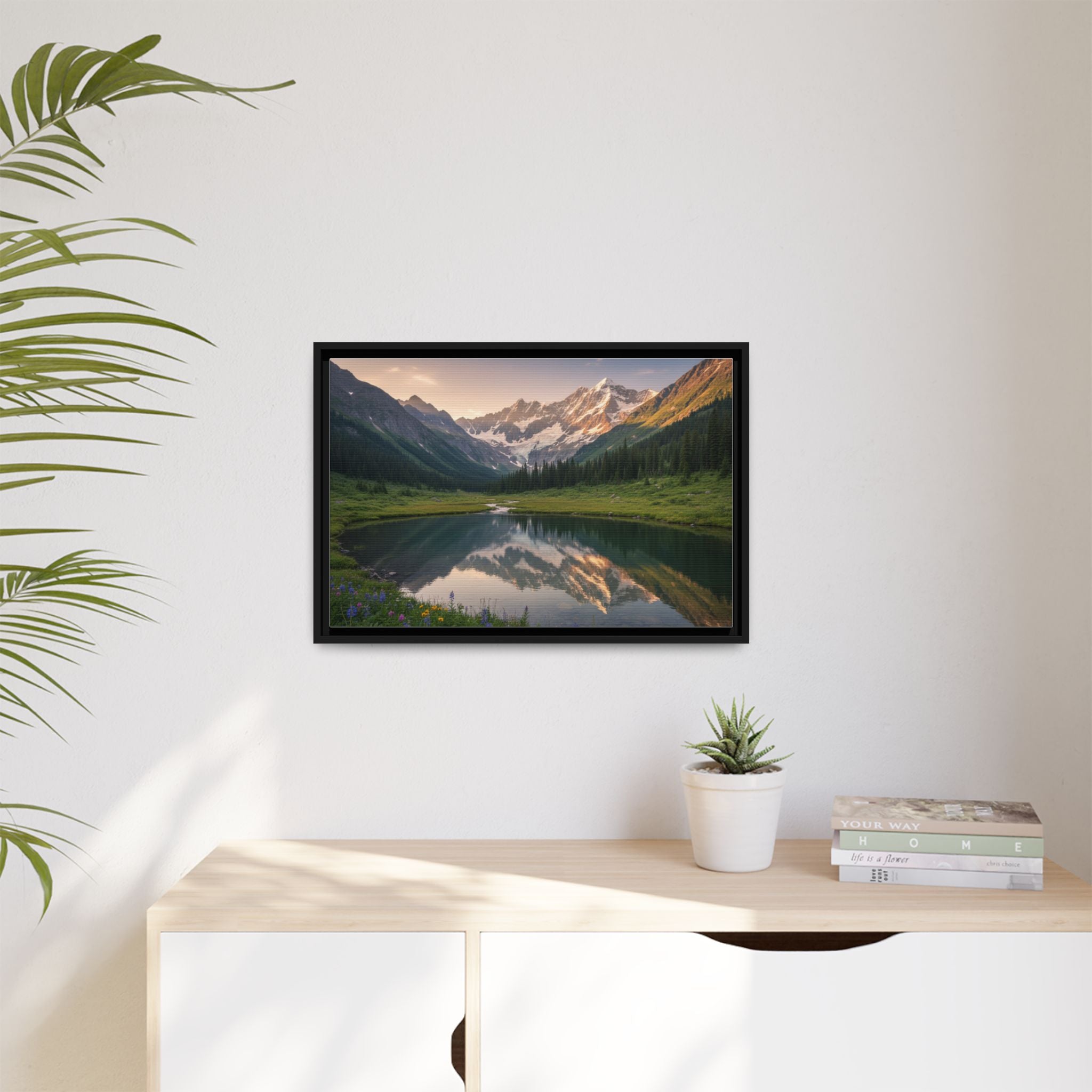 Matte Framed Canvas - Mountain Lake Landscape Wall Art
