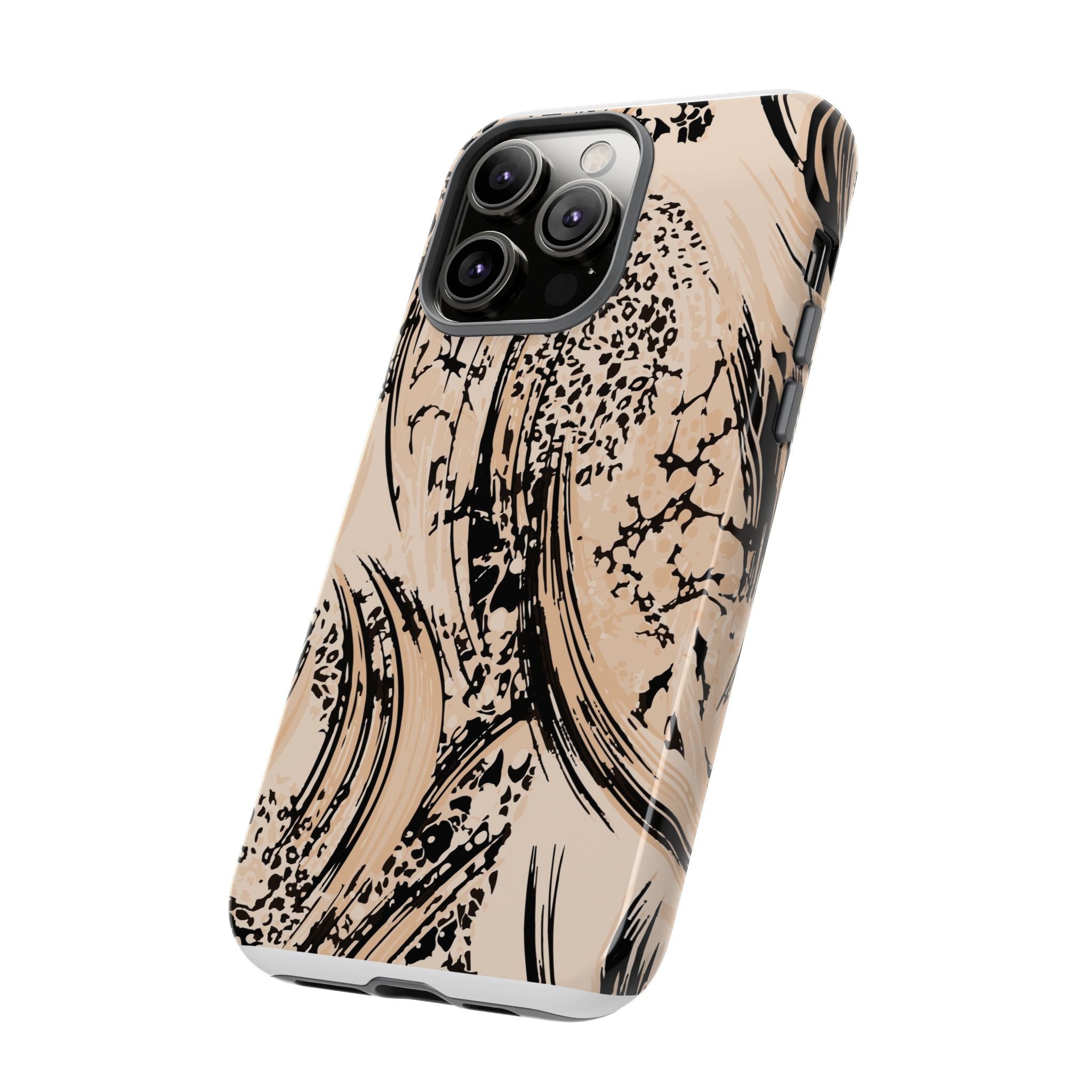 Abstract Brushstroke Phone Case — Neutral Beige & Black Artistic Protective Cover