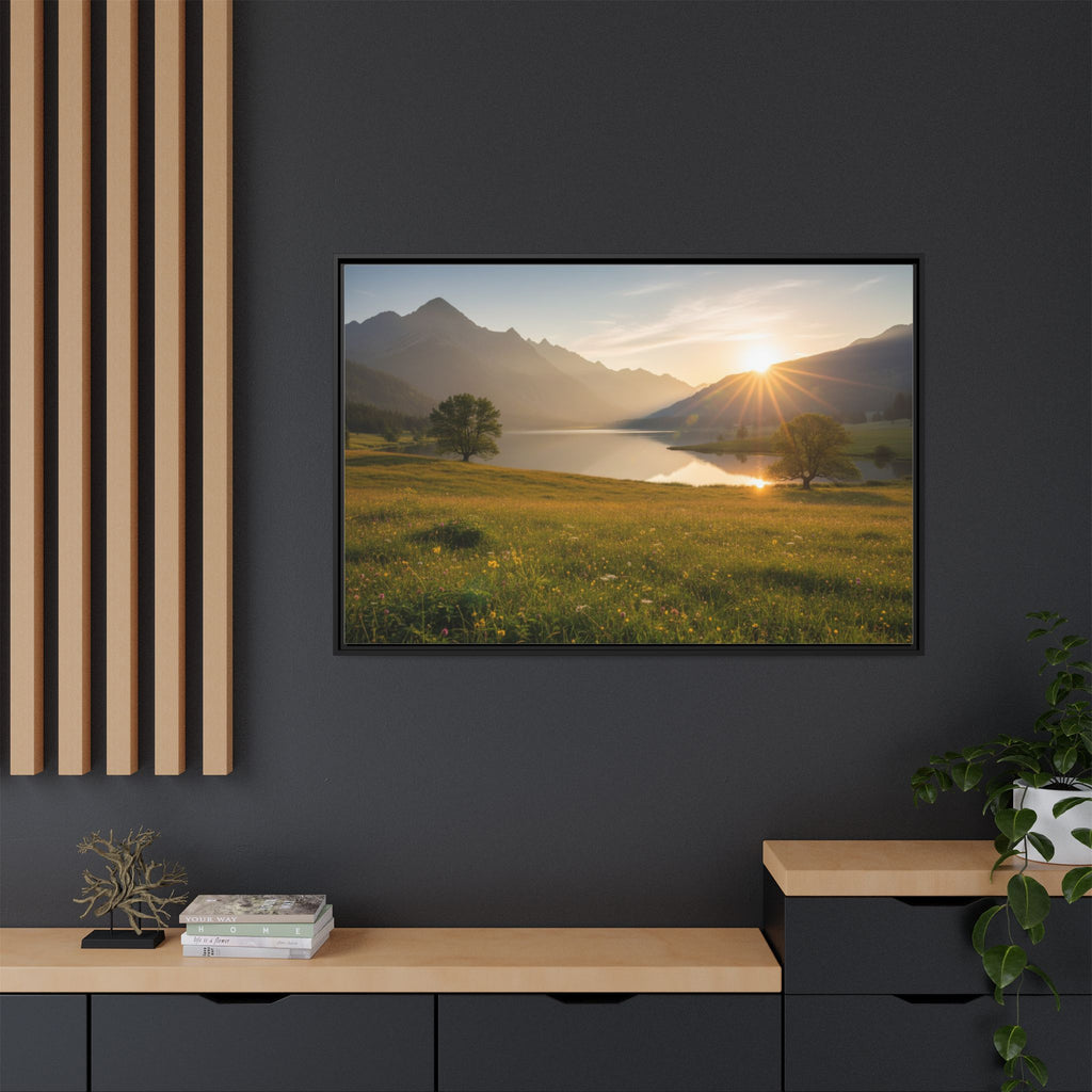 Sunrise Mountain Lake Matte Canvas — Framed Landscape Wall Art